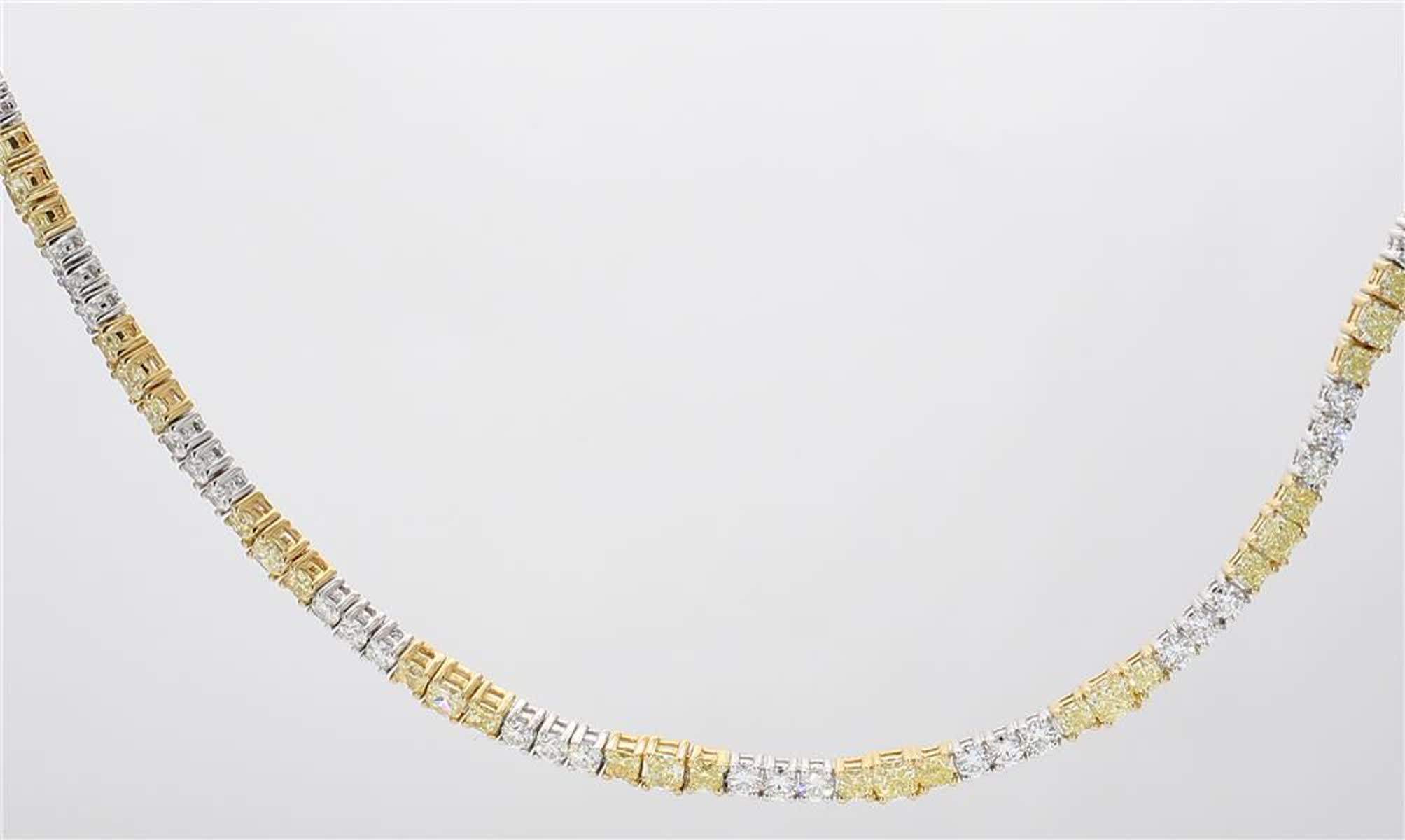 Natural Yellow Radiant and White Diamond 12.81 Carat TW Gold Necklace