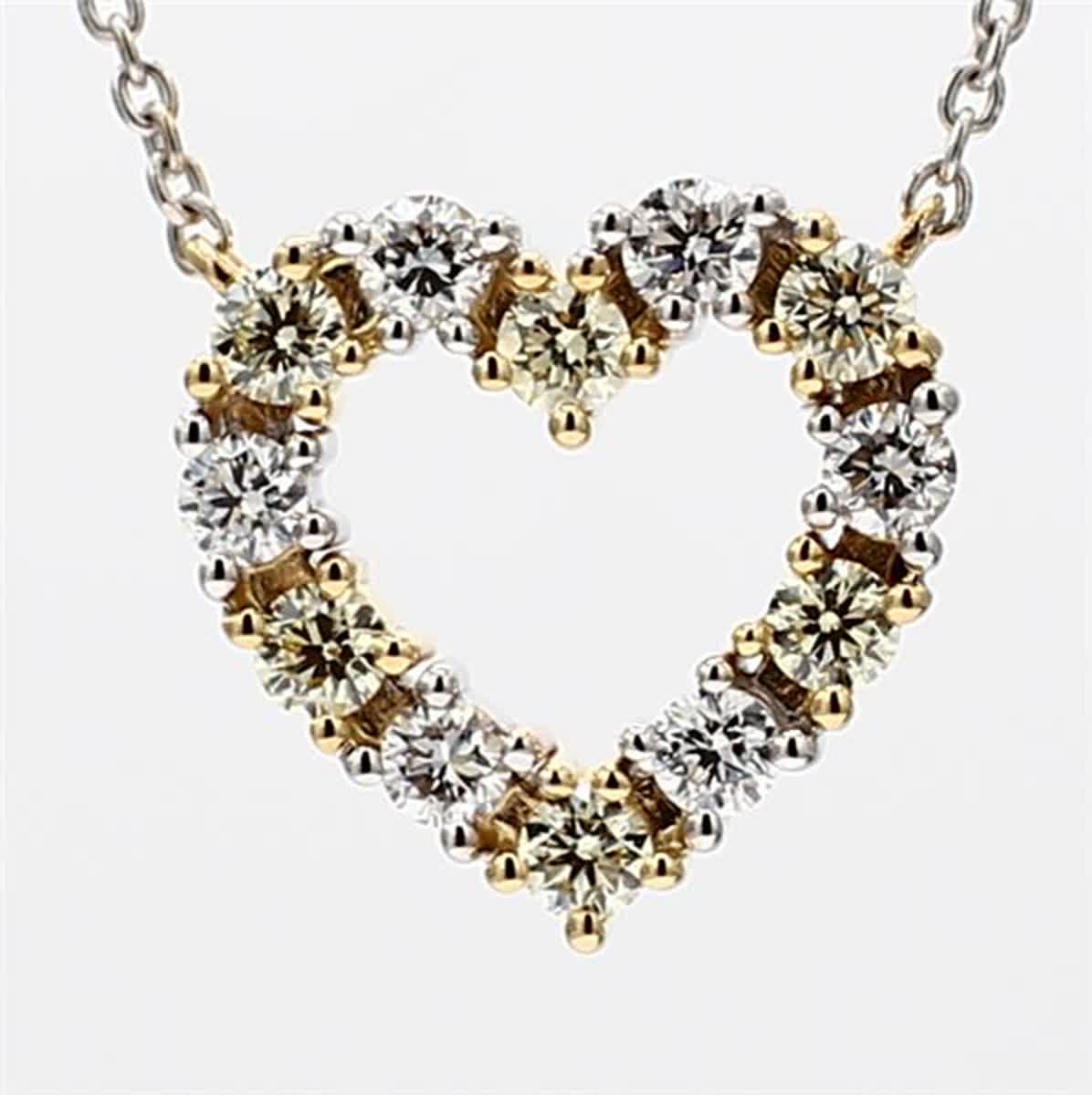 Natural Yellow Round and White Diamond .45 Carat TW Gold Heart Necklace