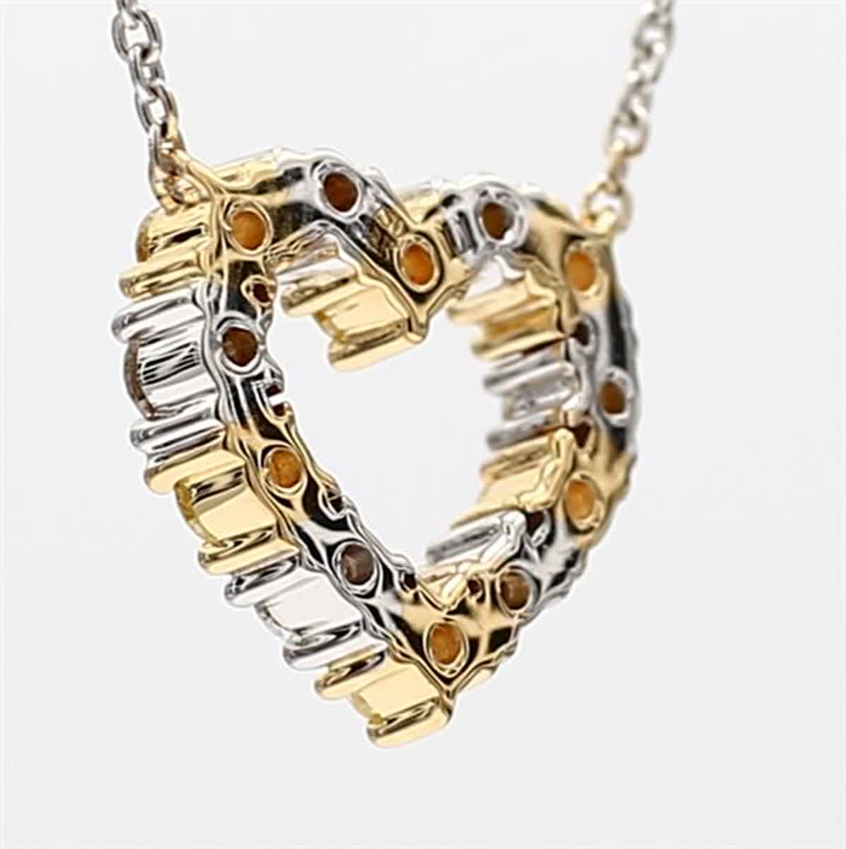 Natural Yellow Round and White Diamond .45 Carat TW Gold Heart Necklace