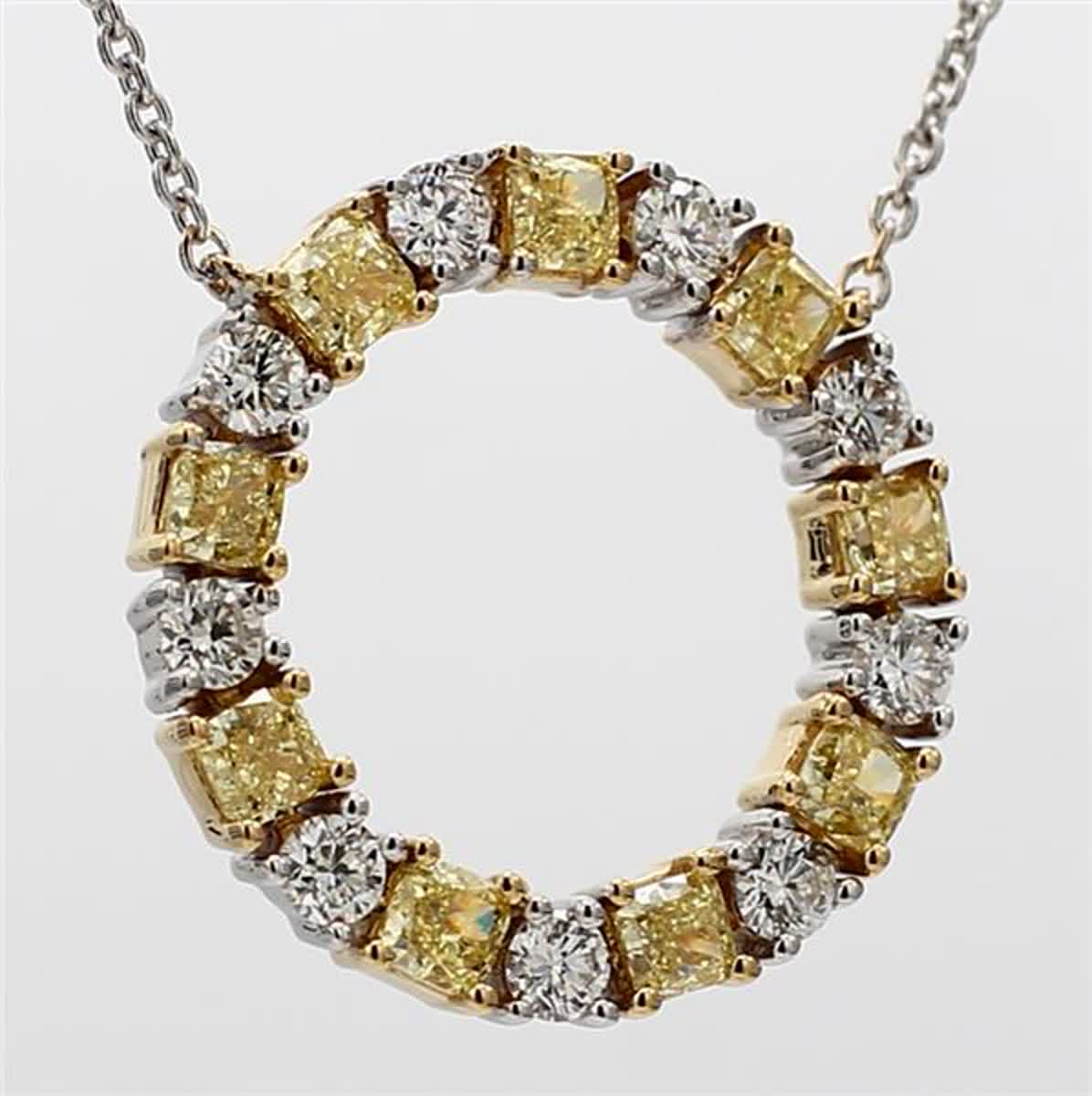 Natural Yellow Radiant and White Diamond 1.47 Carat TW Gold Circle Pendant