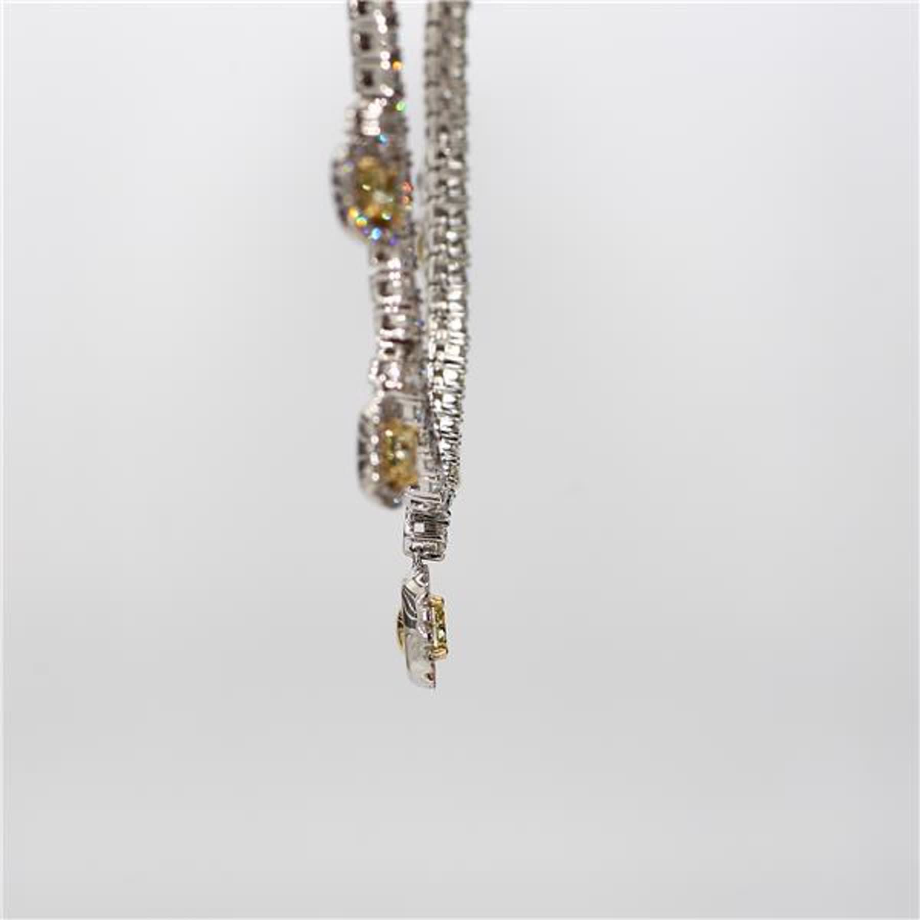 Natural Yellow Cushion and White Diamond 4.28 Carat TW Gold Drop Necklace