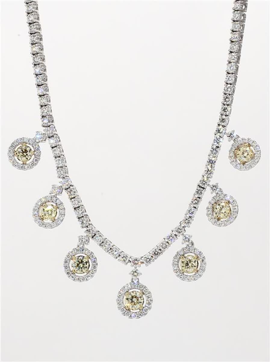 Natural Yellow Round and White Diamond 4.04 Carat TW Gold Necklace