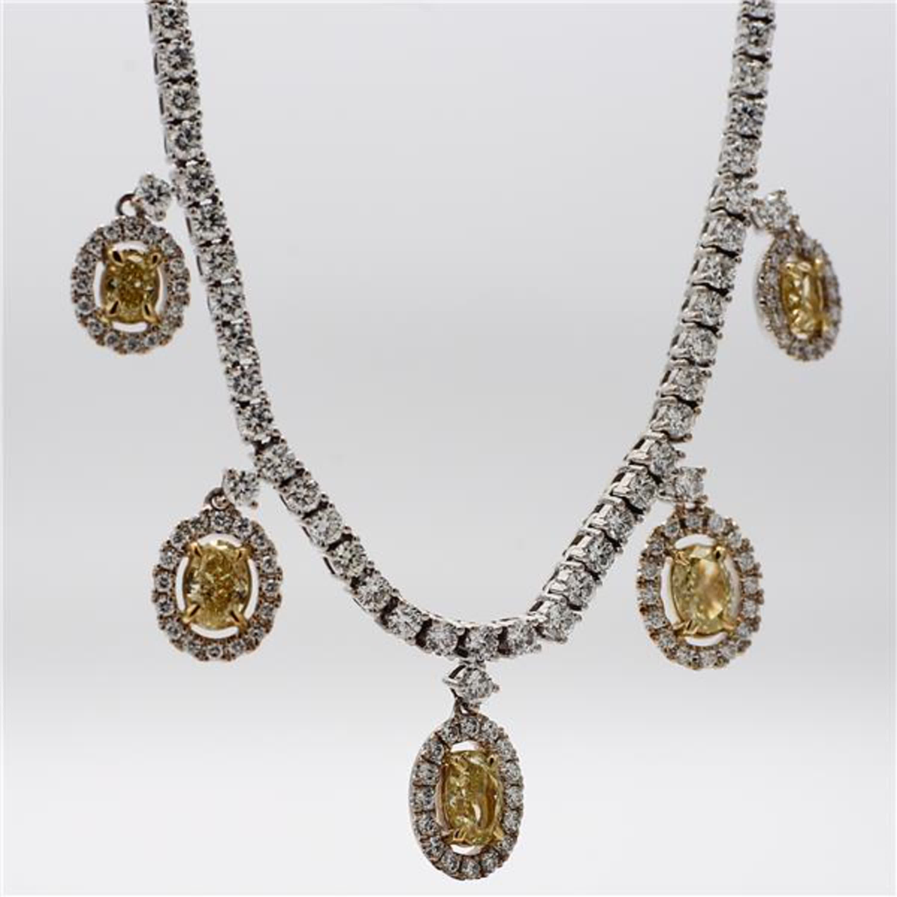 Natural Yellow Oval and White Diamond 4.33 Carat TW Gold Drop Necklace