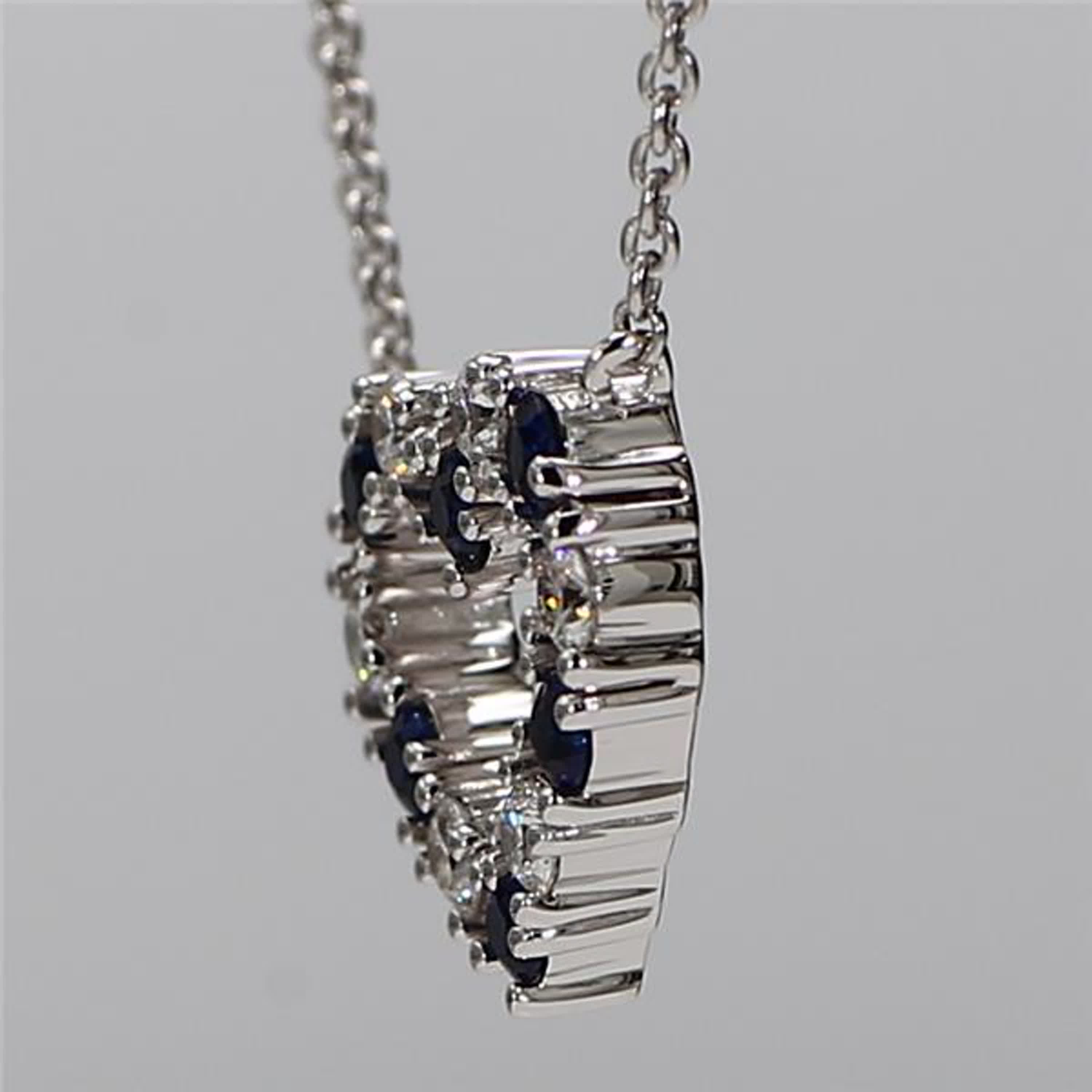 Natural Blue Round Sapphire and White Diamond .53 Carat TW White Gold Pendant