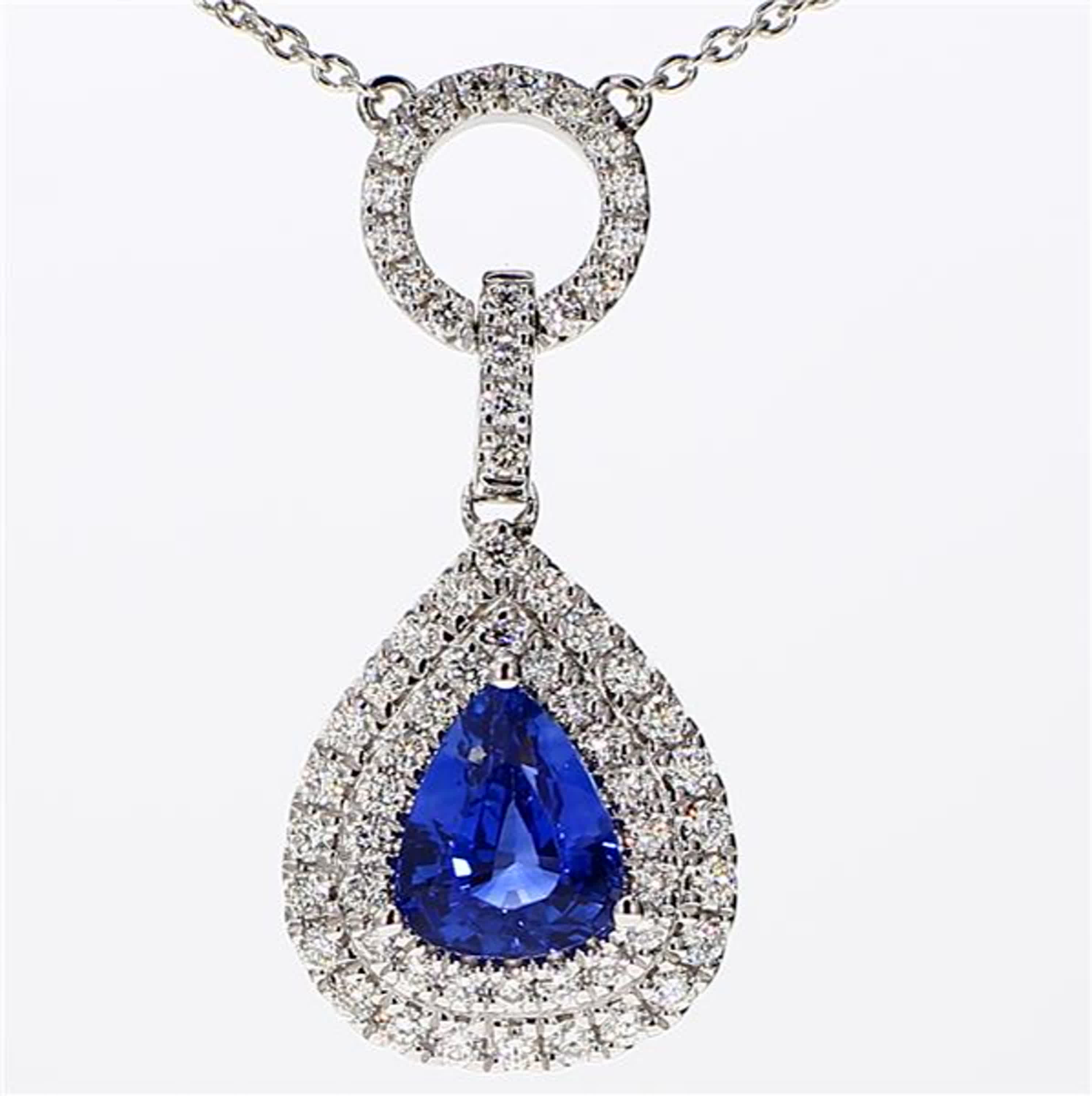 Natural Blue Pear Sapphire and White Diamond 2.08 Carat TW White Gold Pendant