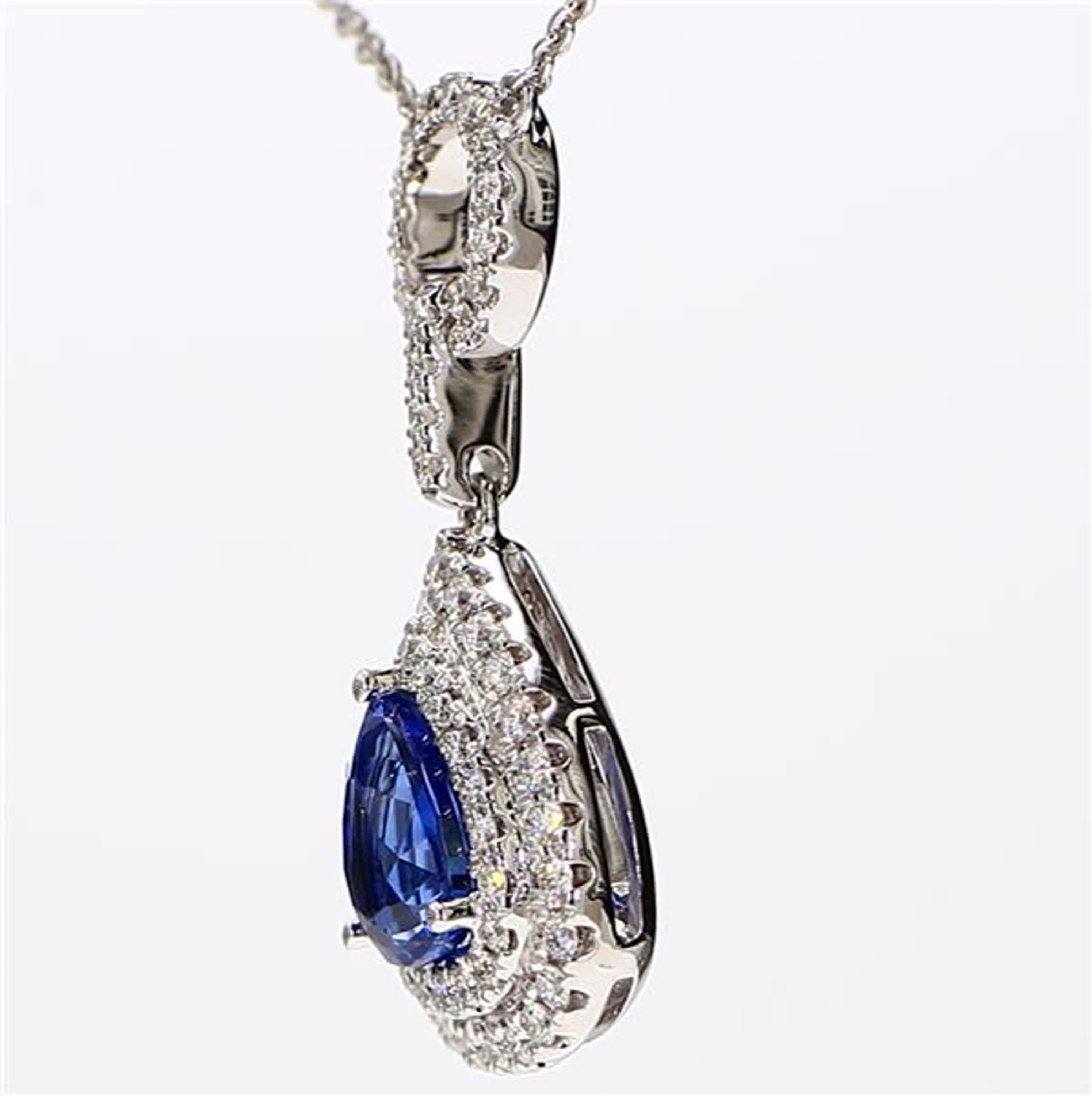 Natural Blue Pear Sapphire and White Diamond 2.08 Carat TW White Gold Pendant