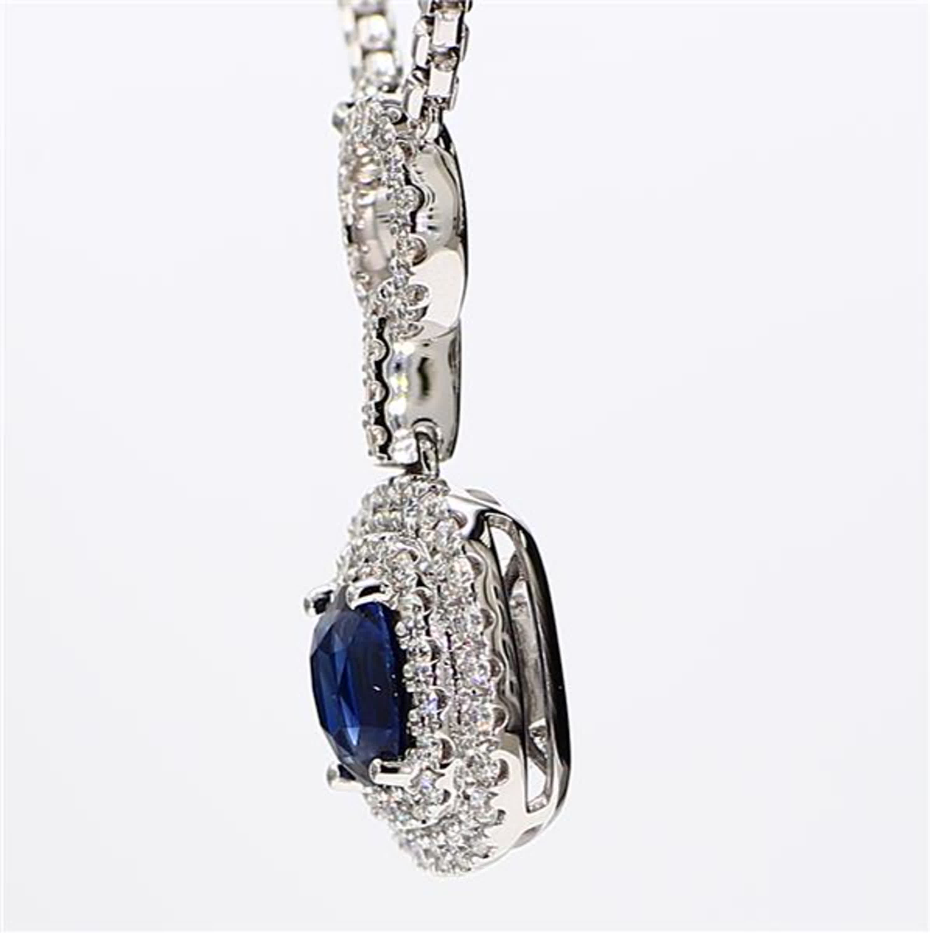 Natural Blue Cushion Sapphire and White Diamond 1.65 Carat TW White Gold Pendant