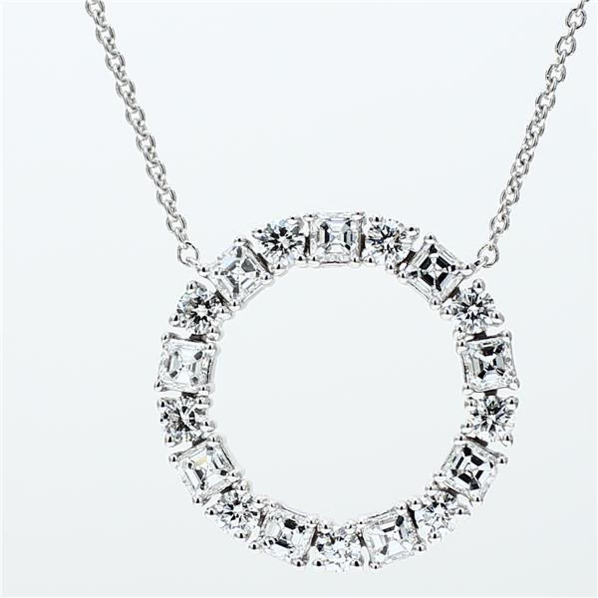 Natural White Radiant and Round Diamonds 1.35 Carat TW White Gold Necklace