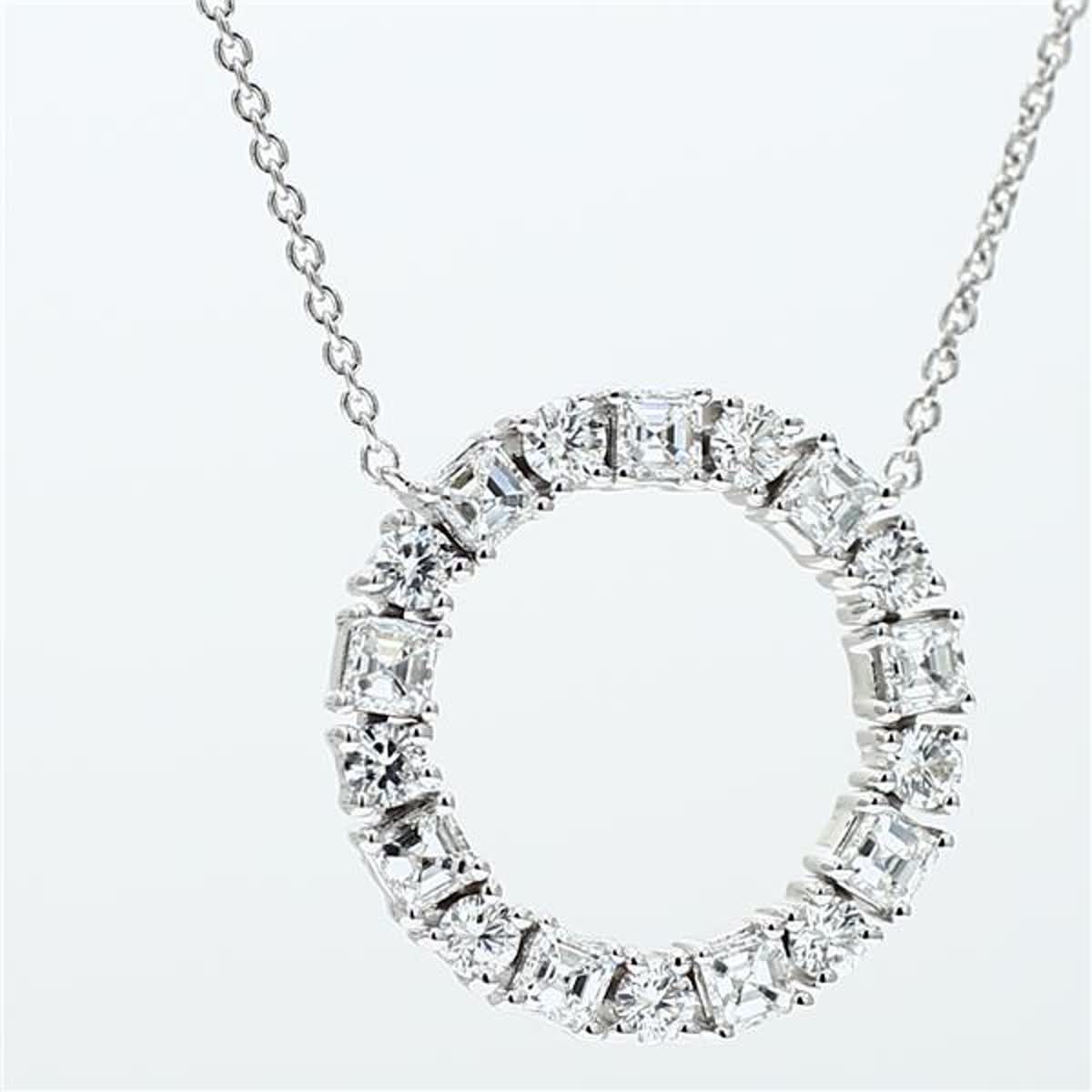 Natural White Radiant and Round Diamonds 1.35 Carat TW White Gold Necklace