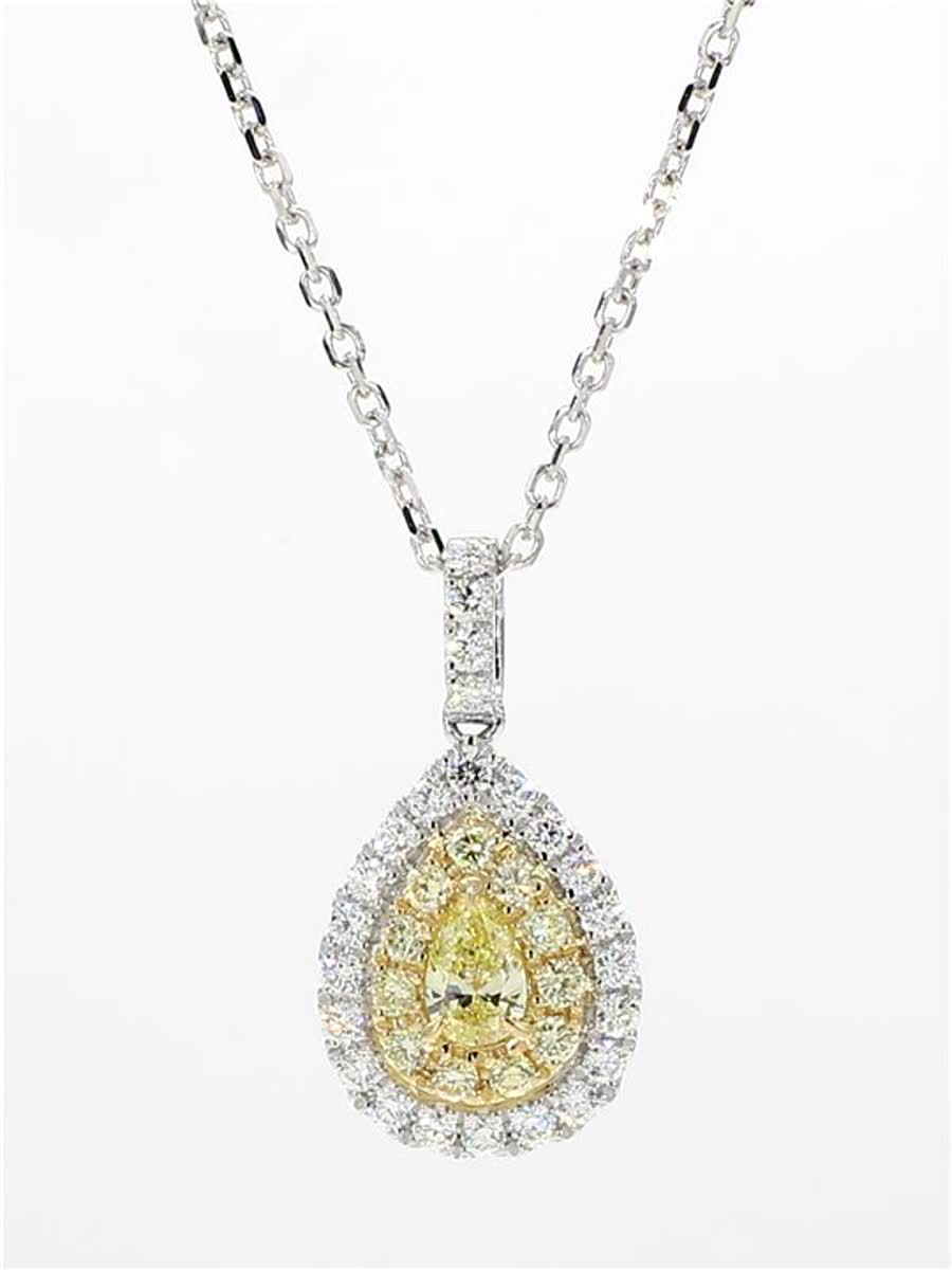 Natural Yellow Pear and White Diamond .79 Carat TW Gold Drop Pendant