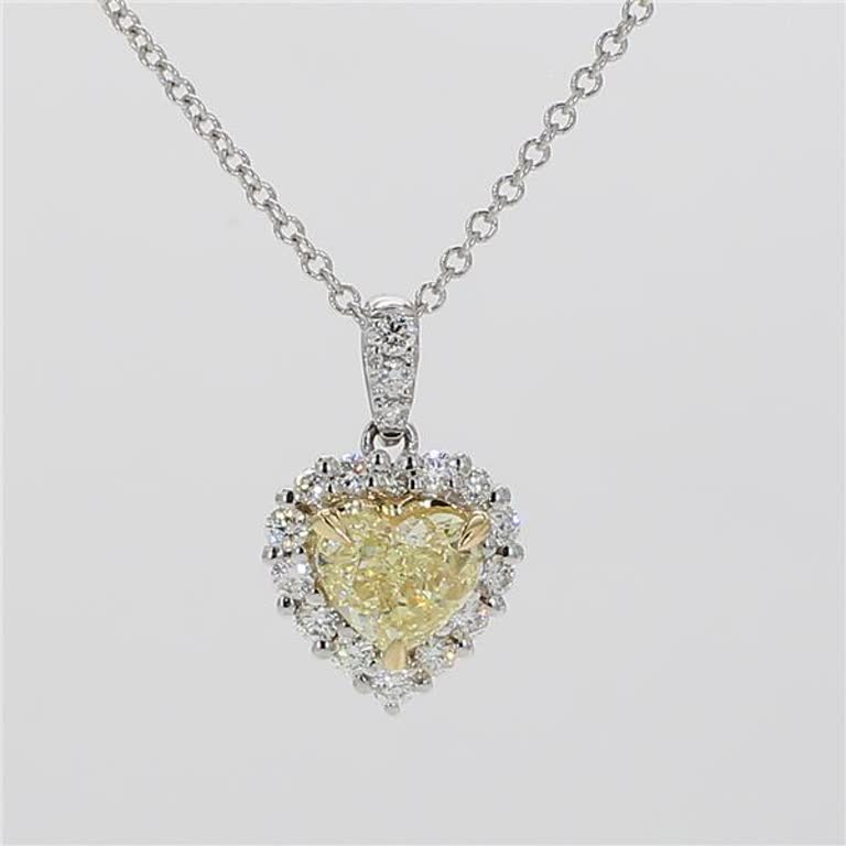 Natural Yellow Heart and White Diamond .99 Carat TW Gold Drop Pendant