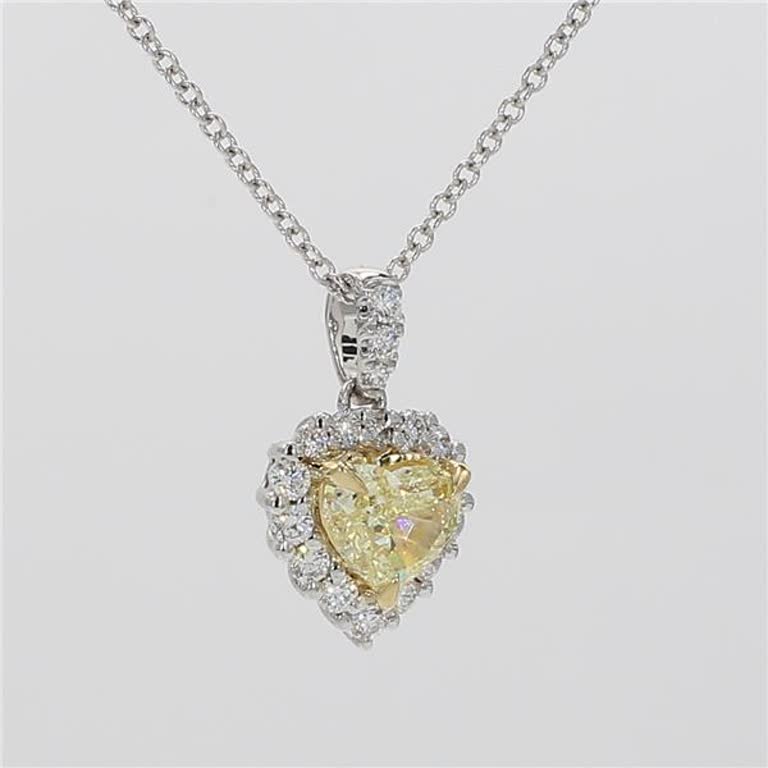 Natural Yellow Heart and White Diamond .99 Carat TW Gold Drop Pendant