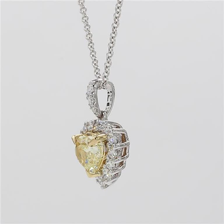 Natural Yellow Heart and White Diamond .99 Carat TW Gold Drop Pendant
