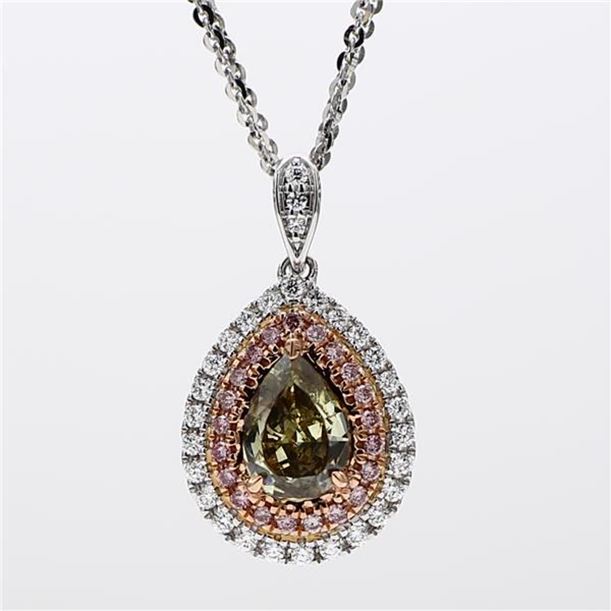 GIA Certified Natural Brown Pear and White Diamond 1.15 Carat TW Gold Pendant