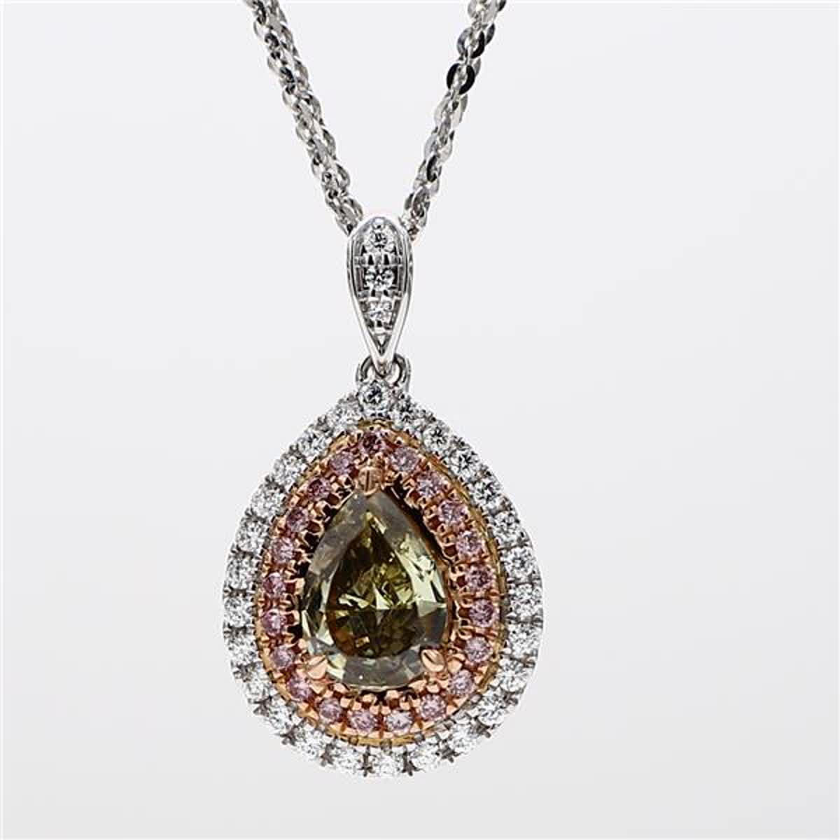 GIA Certified Natural Brown Pear and White Diamond 1.15 Carat TW Gold Pendant