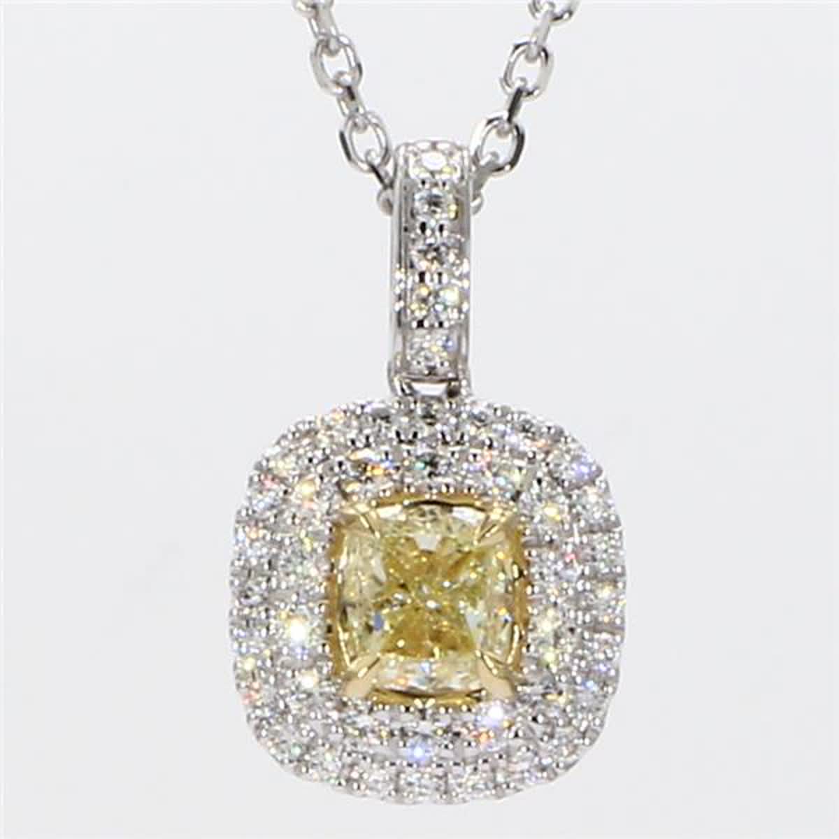 GIA Certified Natural Yellow Cushion and White Diamond 1.00 Carat TW Gold Pendant