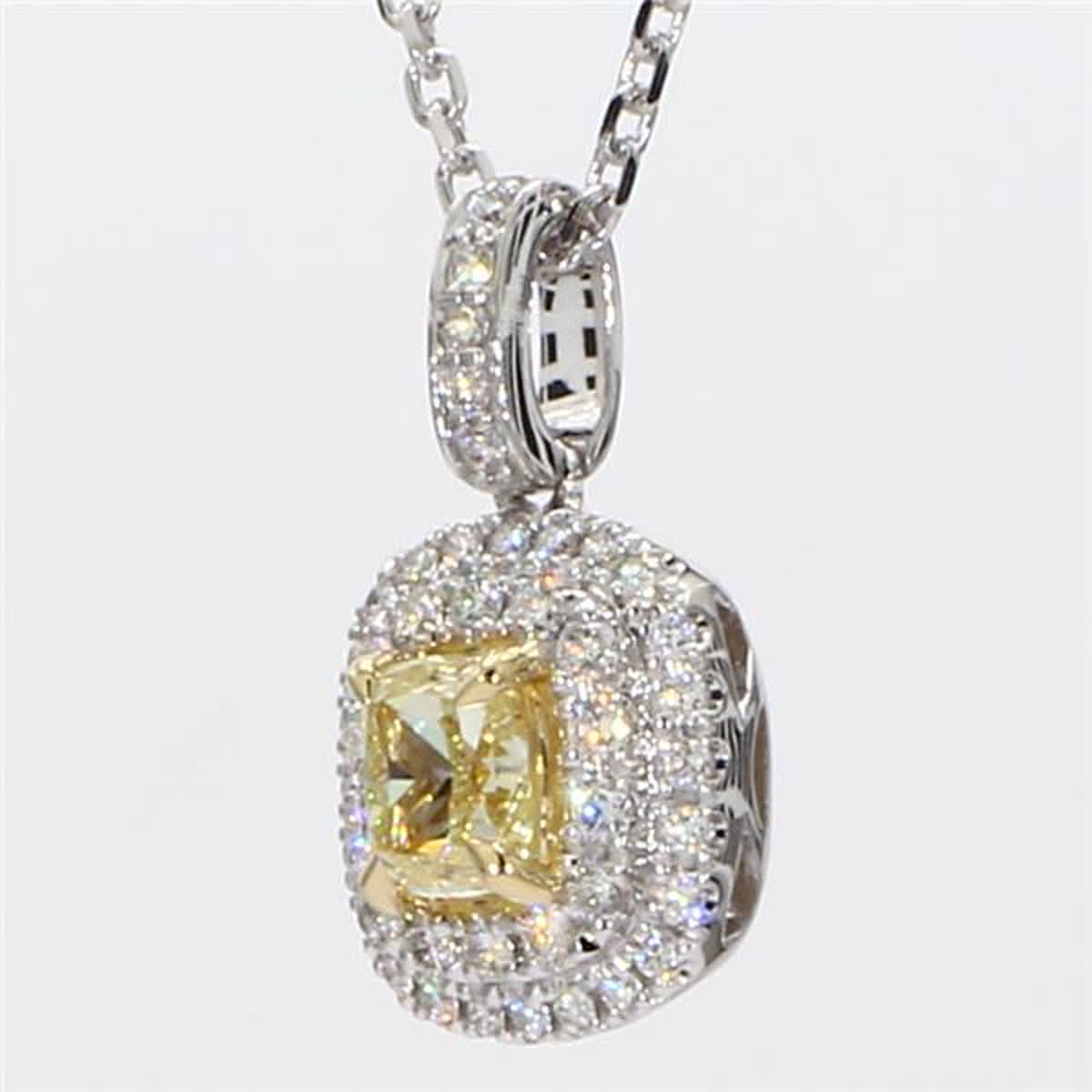 GIA Certified Natural Yellow Cushion and White Diamond 1.00 Carat TW Gold Pendant