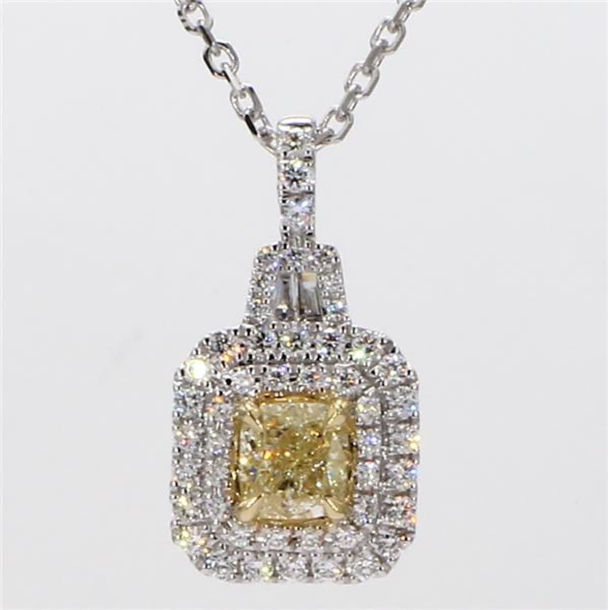 GIA Certified Natural Yellow Cushion and White Diamond 1.03 Carat Gold Pendant