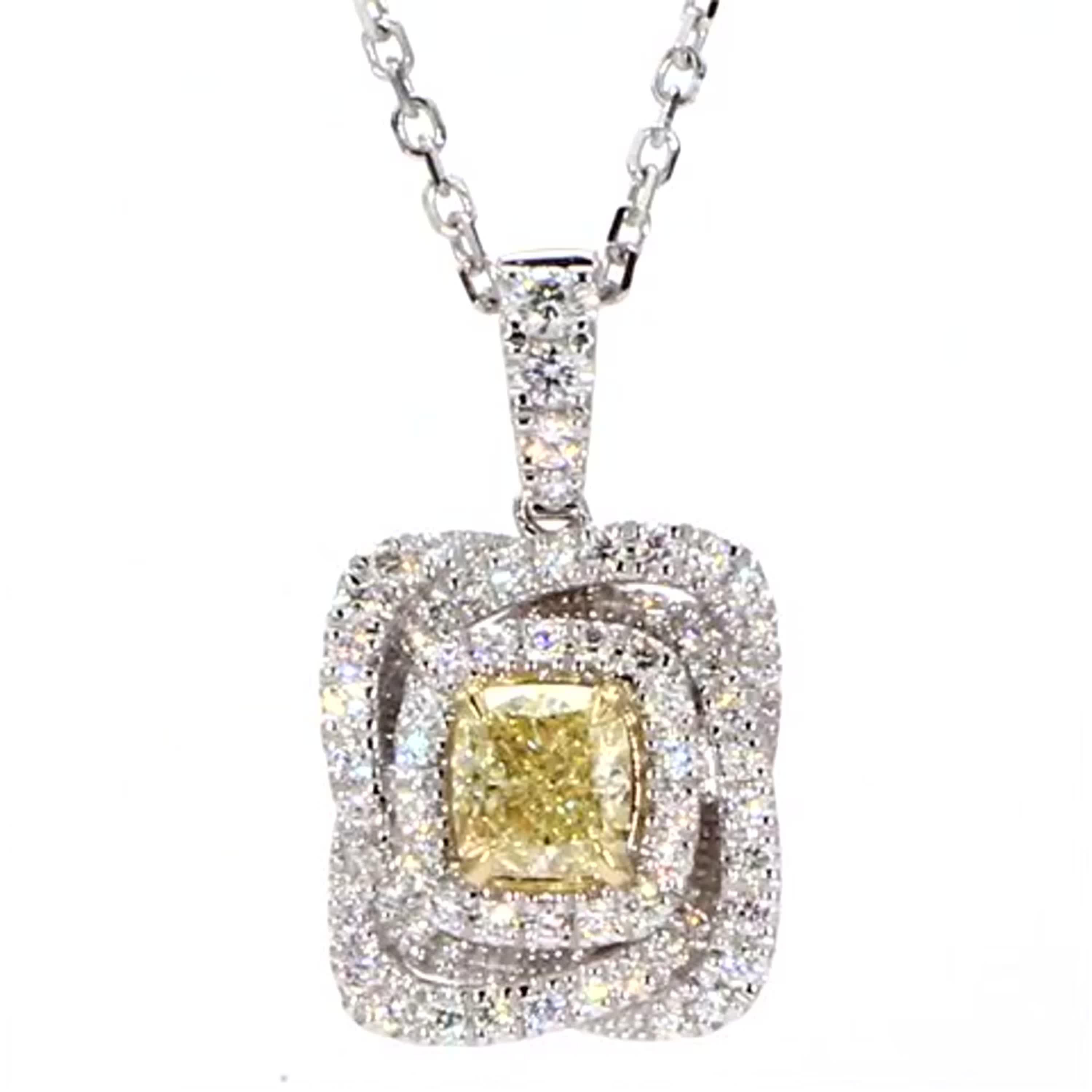 GIA Certified Natural Yellow Cushion and White Diamond 1.16 CT TW Gold Pendant