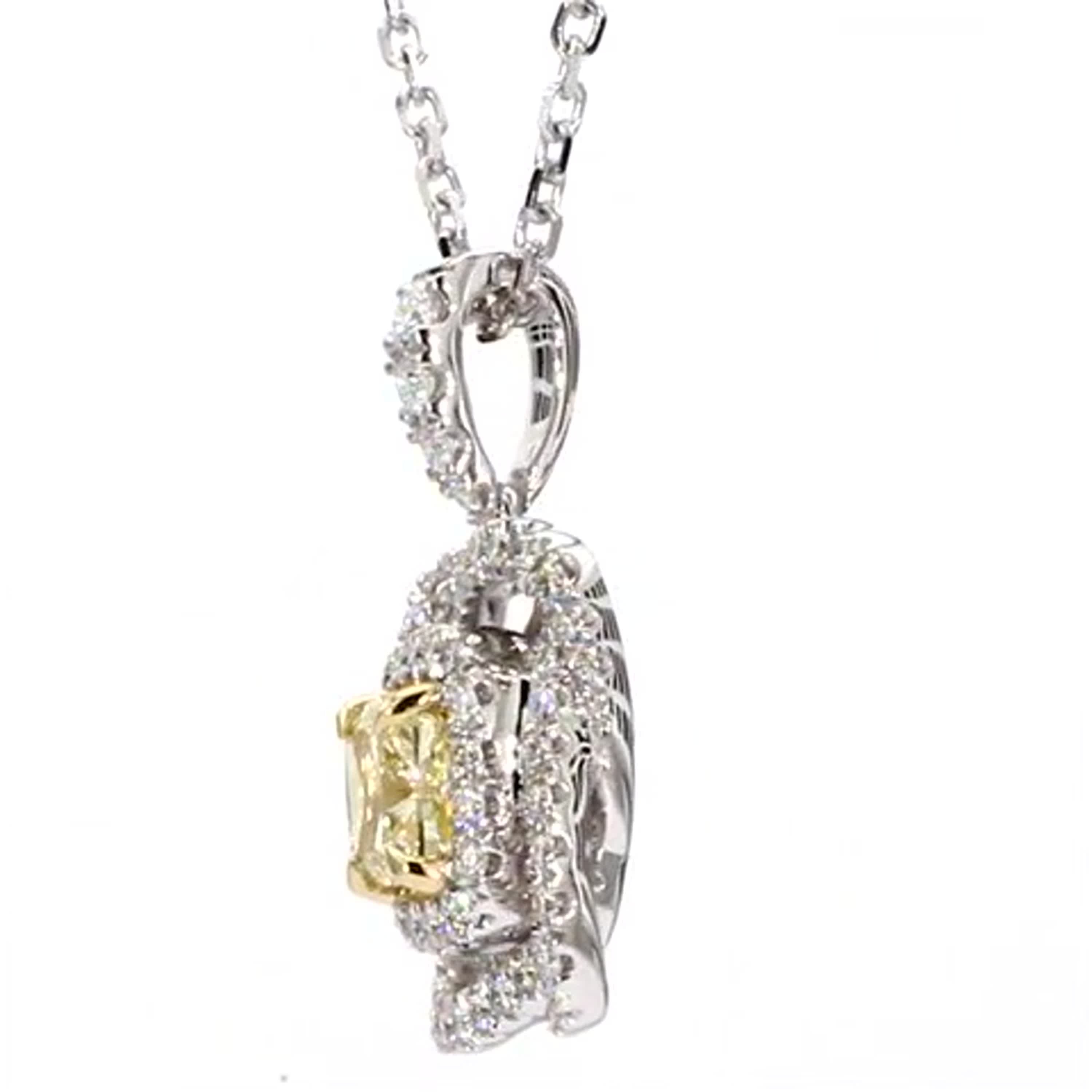 GIA Certified Natural Yellow Cushion and White Diamond 1.16 CT TW Gold Pendant