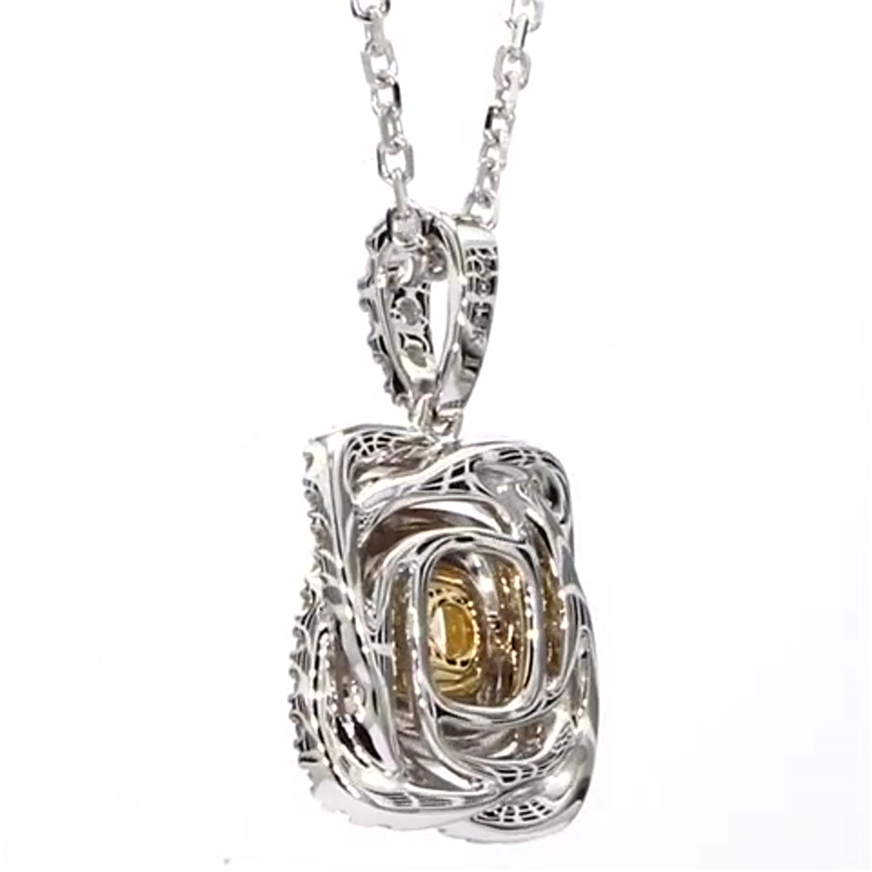 GIA Certified Natural Yellow Cushion and White Diamond 1.16 CT TW Gold Pendant