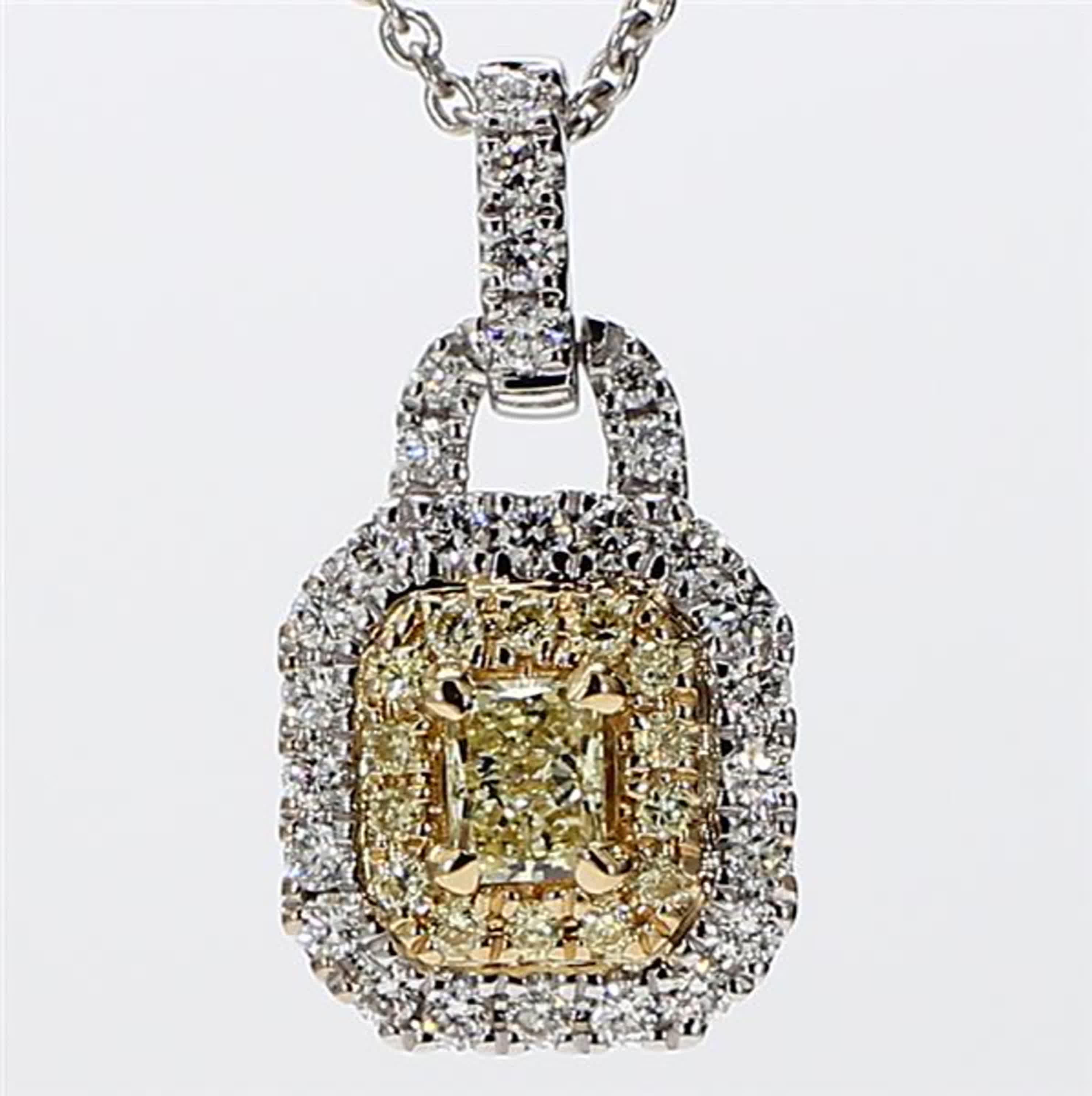 Natural Yellow Radiant and White Diamond .59 Carat TW Gold Drop Pendant