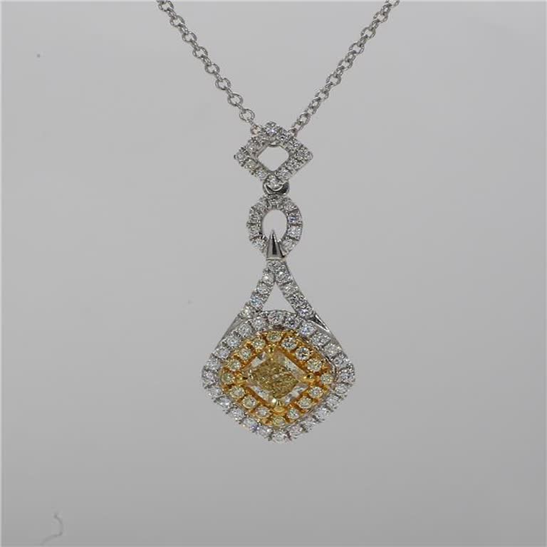 Natural Yellow Cushion and White Diamond .97 Carat TW Gold Drop Pendant