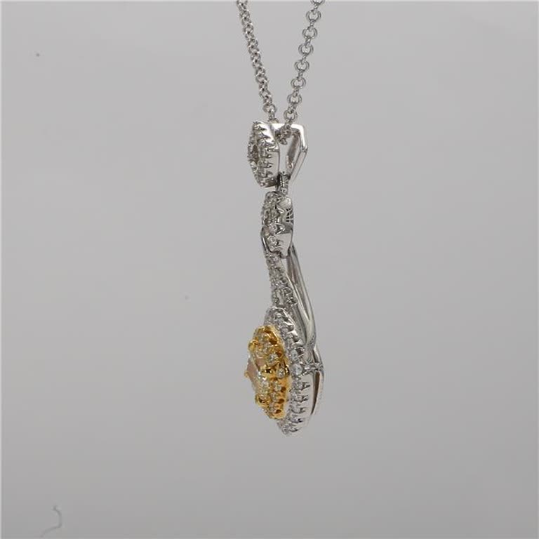 Natural Yellow Cushion and White Diamond .97 Carat TW Gold Drop Pendant