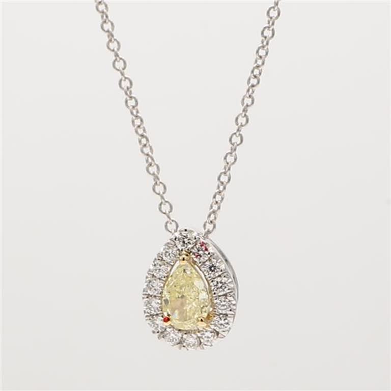 Natural Yellow Pear and White Diamond .41 Carat TW Gold Drop Pendant