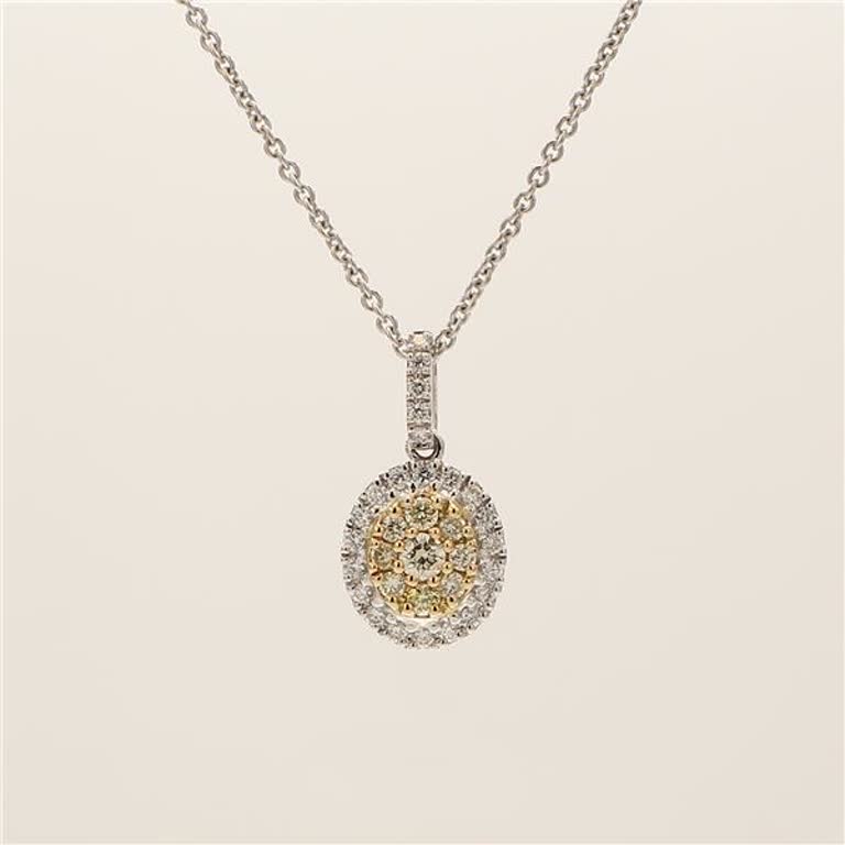 Natural Yellow Round and White Diamond .32 Carat TW Gold Cluster Pendant