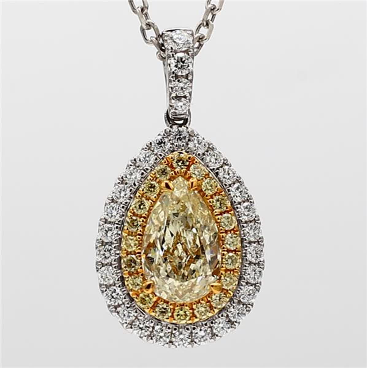 GIA Certified Natural Yellow Pear and White Diamond 1.51 Carat TW Gold Pendant