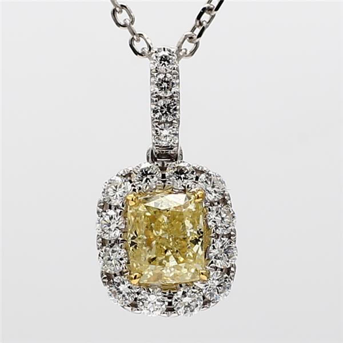 GIA Certified Natural Yellow Cushion and White Diamond 1.46 CT TW Gold Pendant