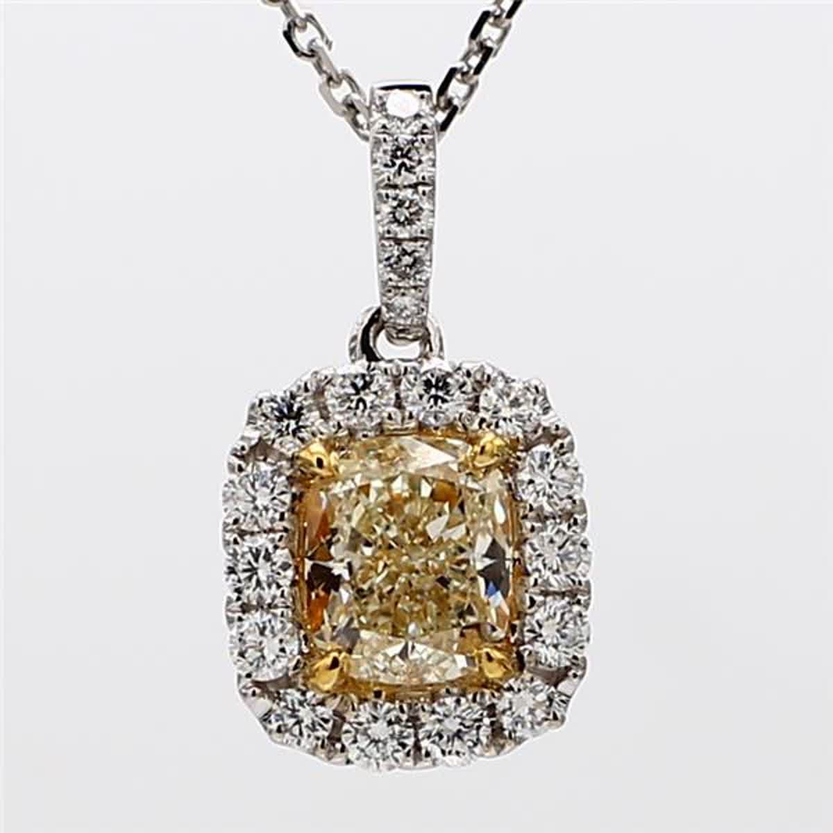 GIA Certified Natural Yellow Cushion and White Diamond 1.35 CT TW Gold Pendant