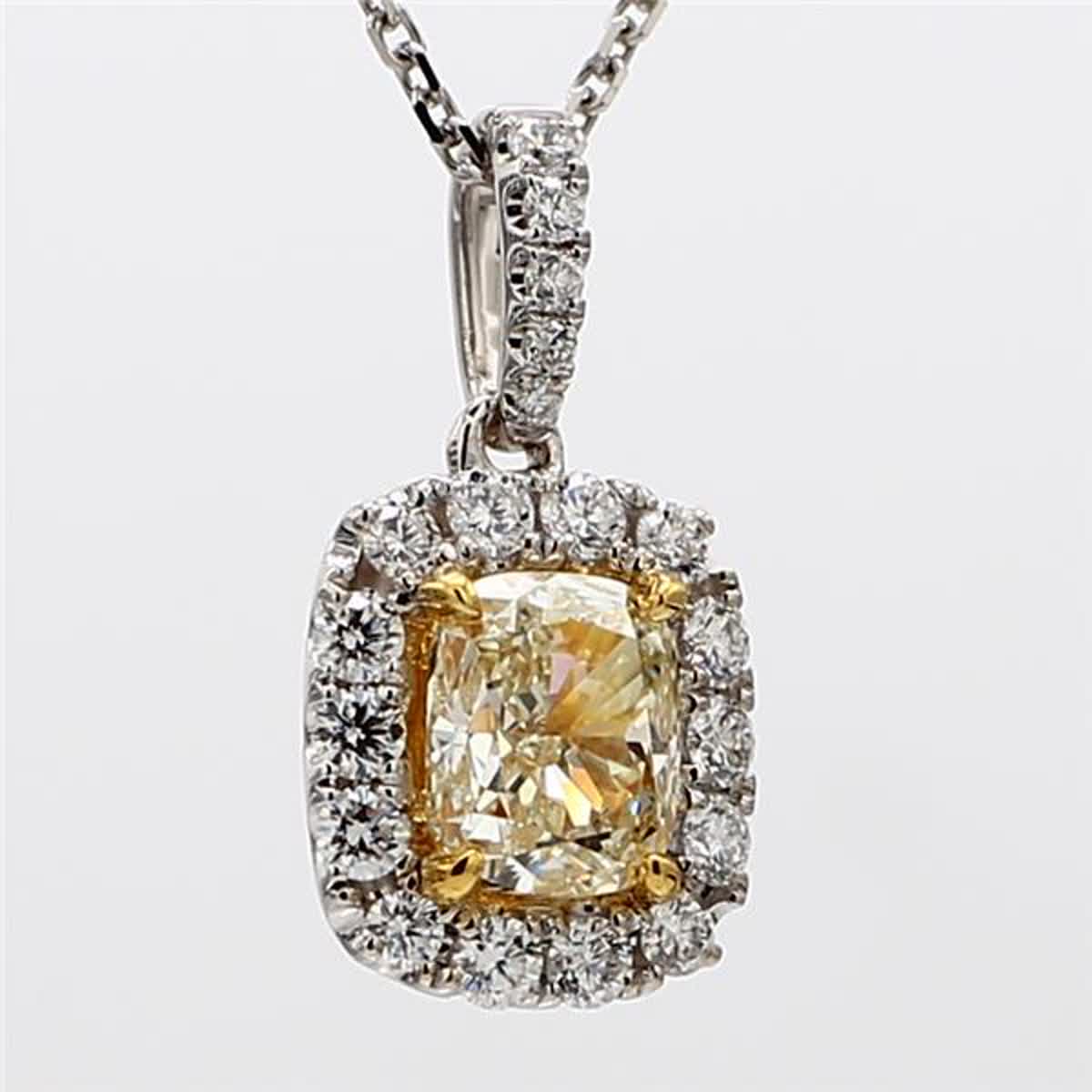 GIA Certified Natural Yellow Cushion and White Diamond 1.35 CT TW Gold Pendant