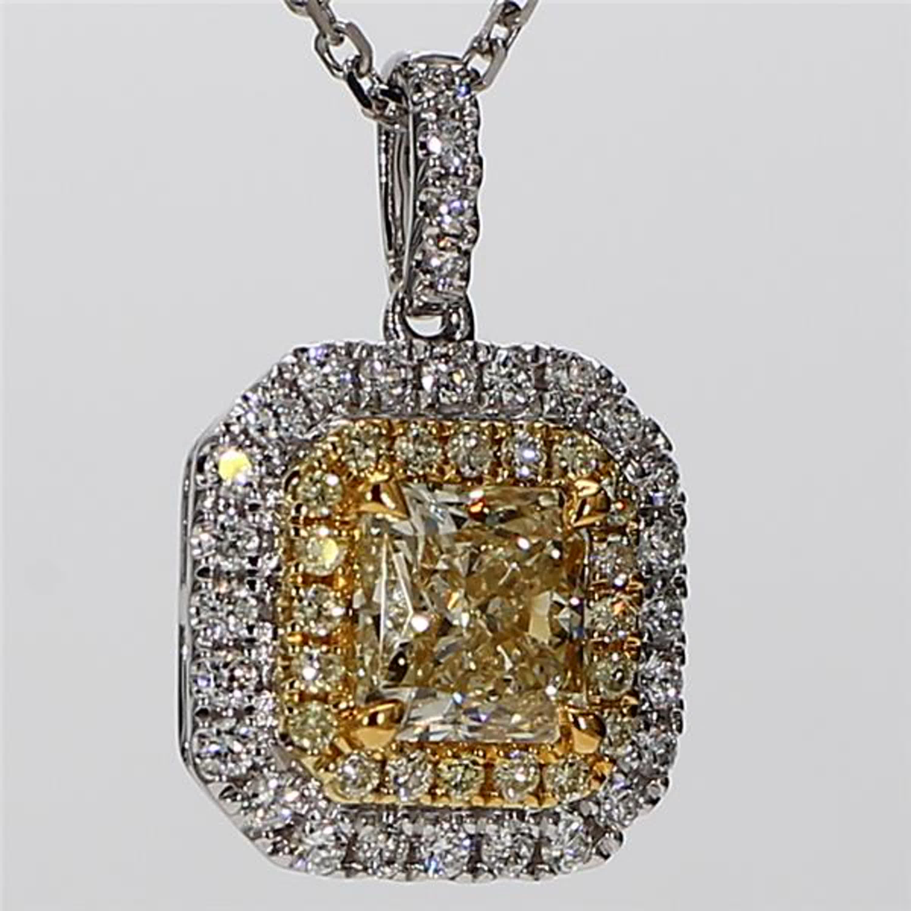 GIA Certified Natural Yellow Radiant and White Diamond 1.34 CT TW Gold Pendant