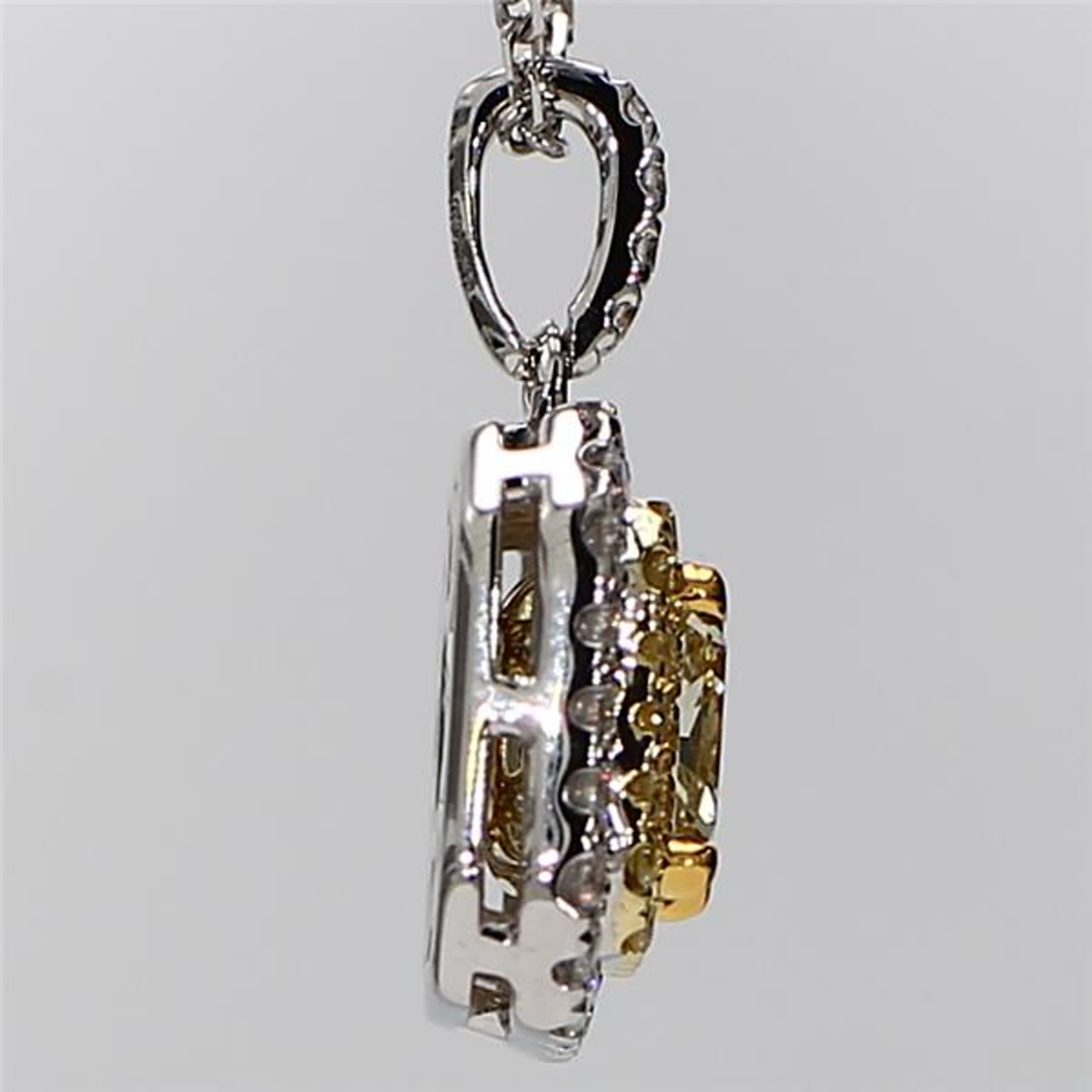 GIA Certified Natural Yellow Radiant and White Diamond 1.34 CT TW Gold Pendant