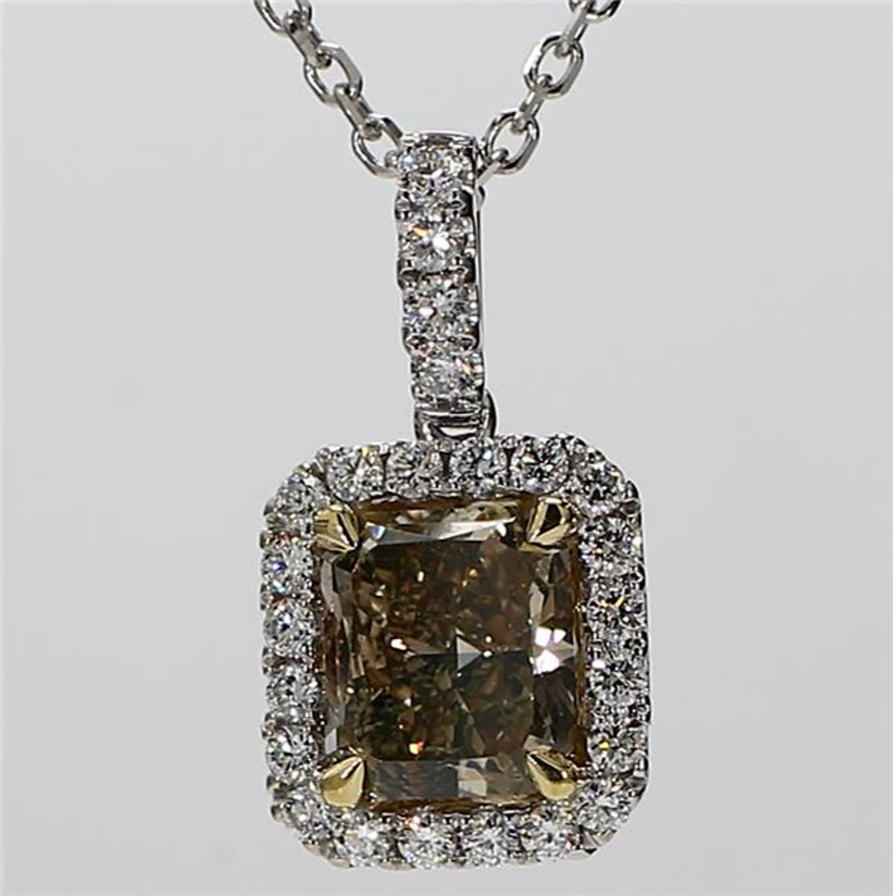 GIA Certified Natural Brown Radiant and White Diamond 2.21 Carat TW Gold Pendant