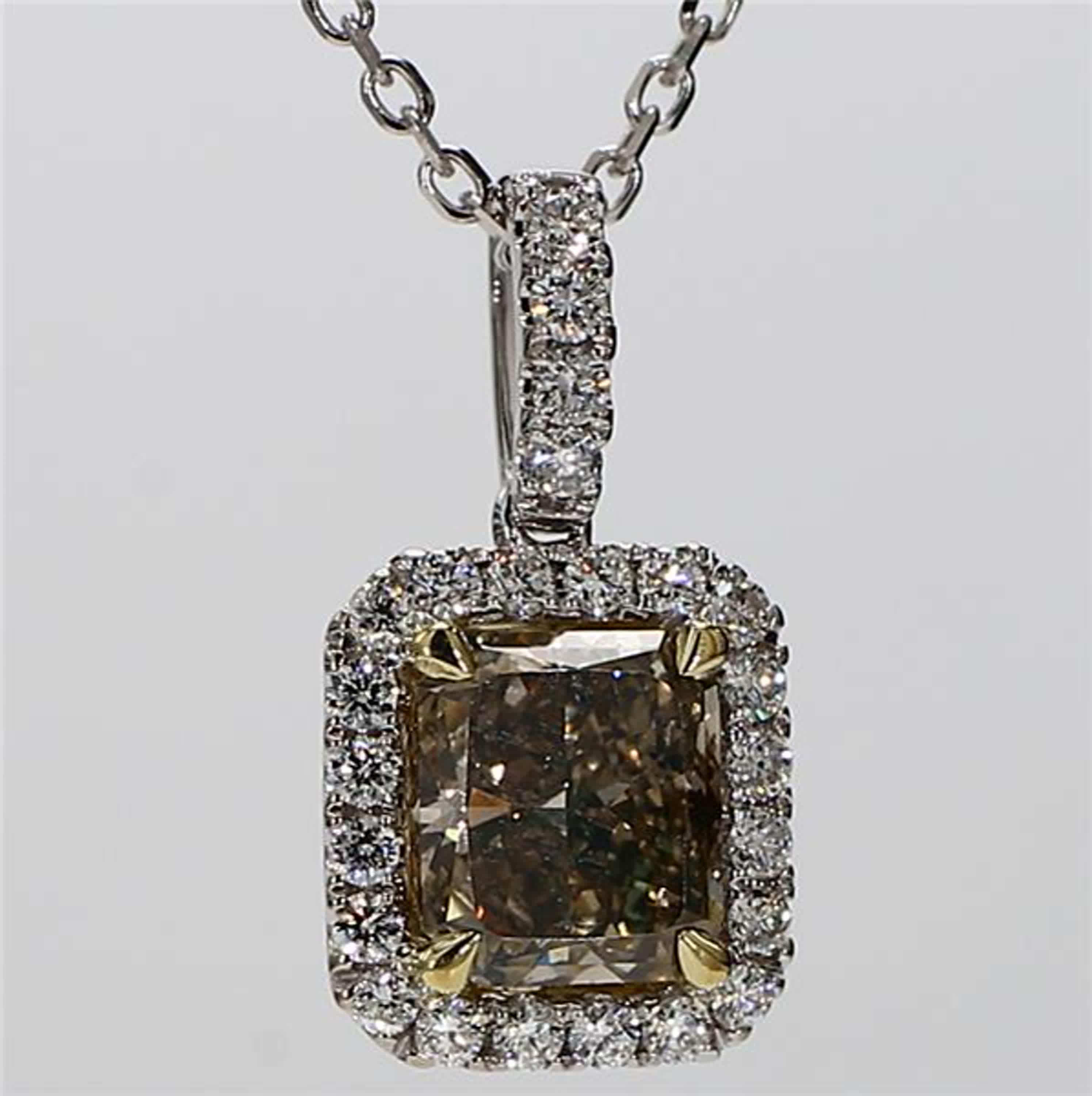 GIA Certified Natural Brown Radiant and White Diamond 2.21 Carat TW Gold Pendant