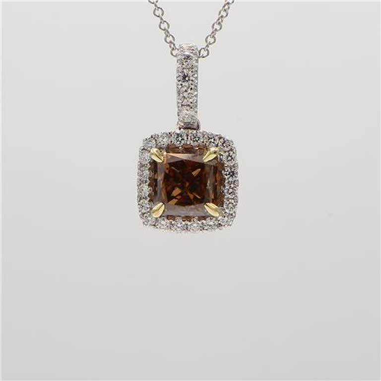 GIA Certified Natural Brown Radiant and White Diamond 2.45 CT TW Gold Pendant