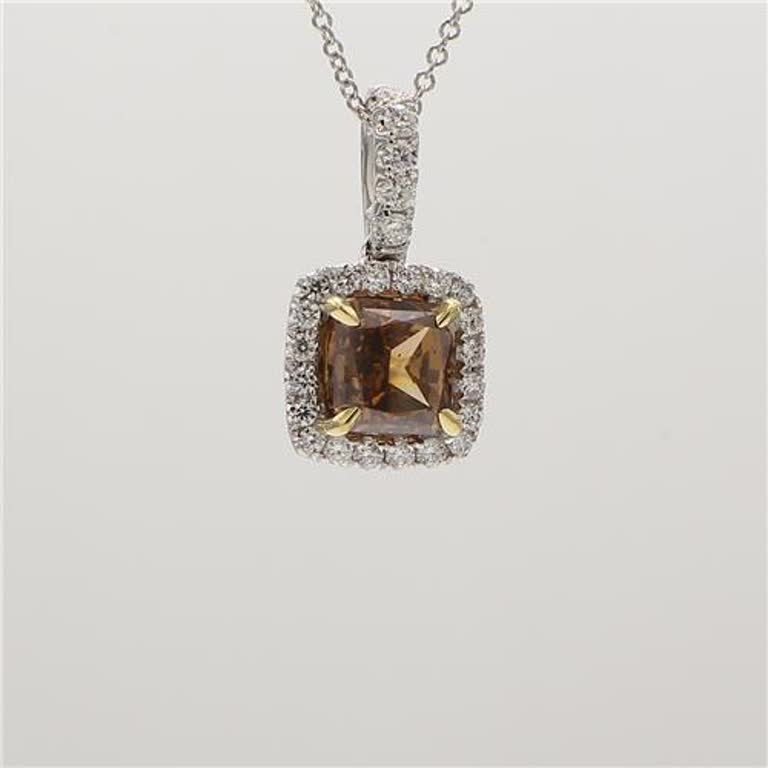 GIA Certified Natural Brown Radiant and White Diamond 2.45 CT TW Gold Pendant