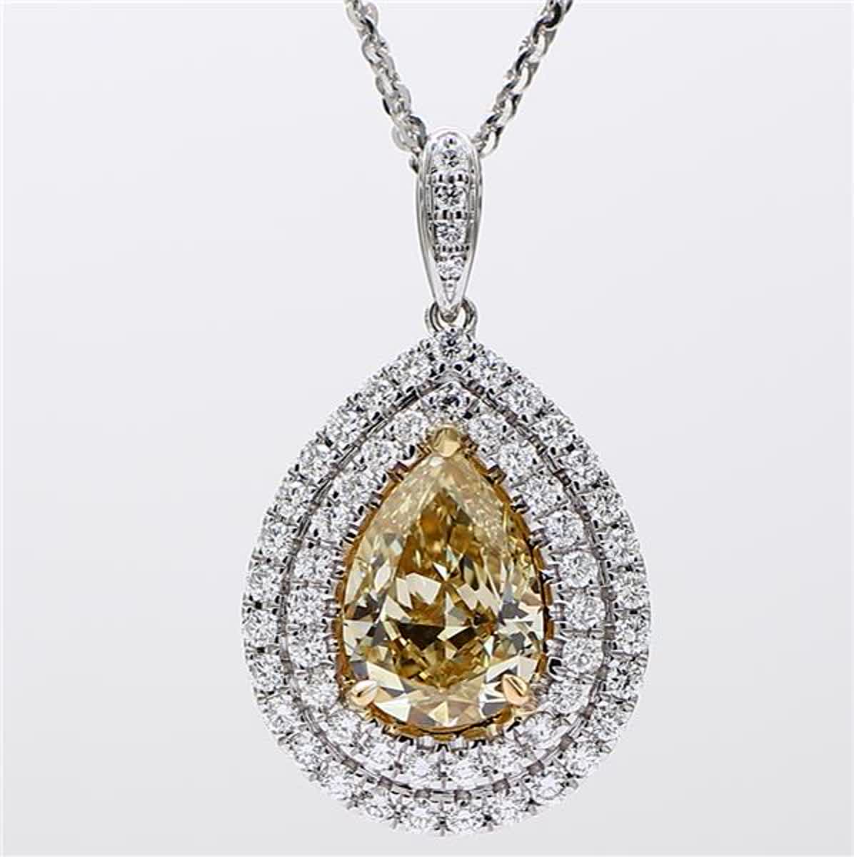 GIA Certified Natural Yellow Pear and White Diamond 3.29 Carat TW Gold Pendant