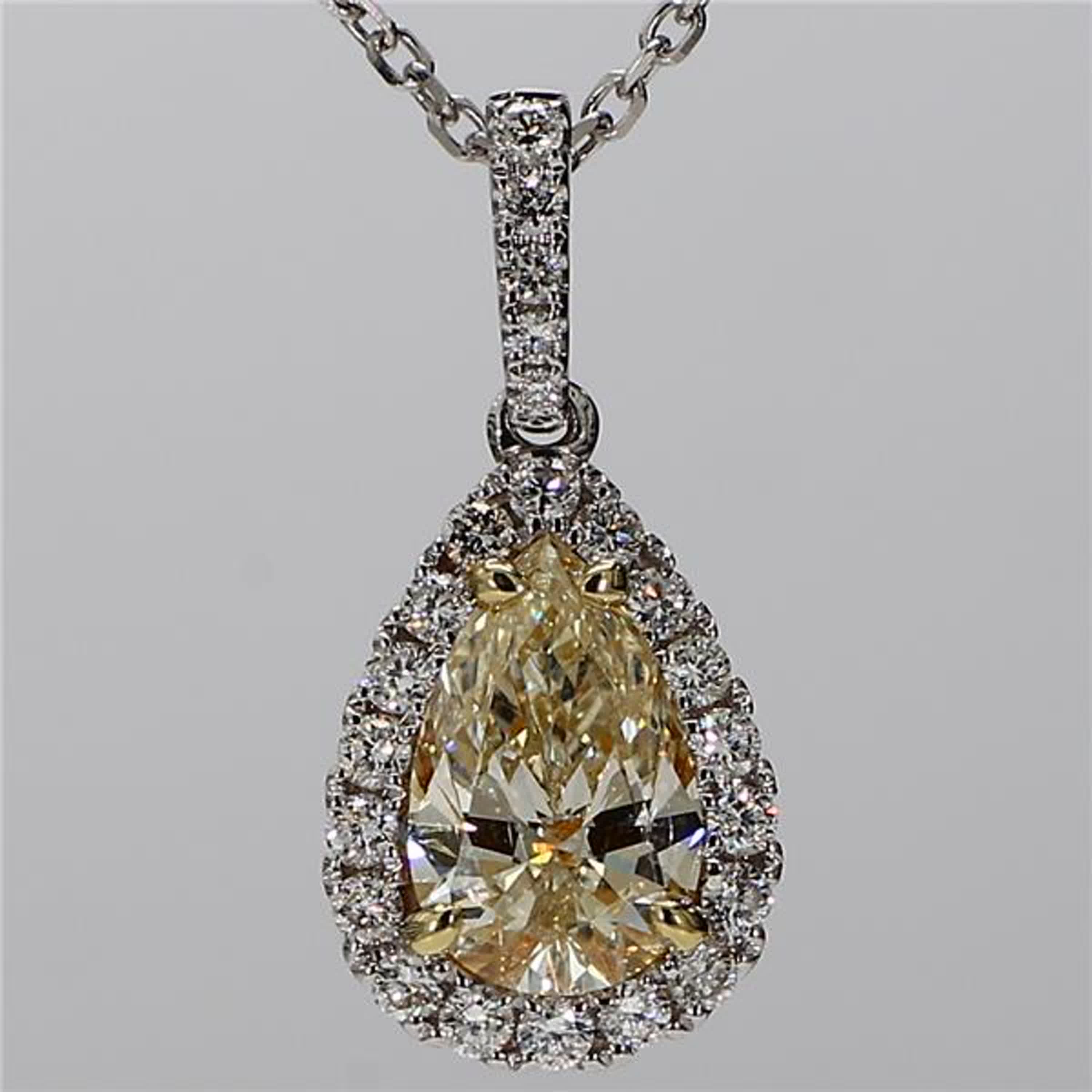 GIA Certified Natural Yellow Pear and White Diamond 2.47 Carat TW Gold Pendant