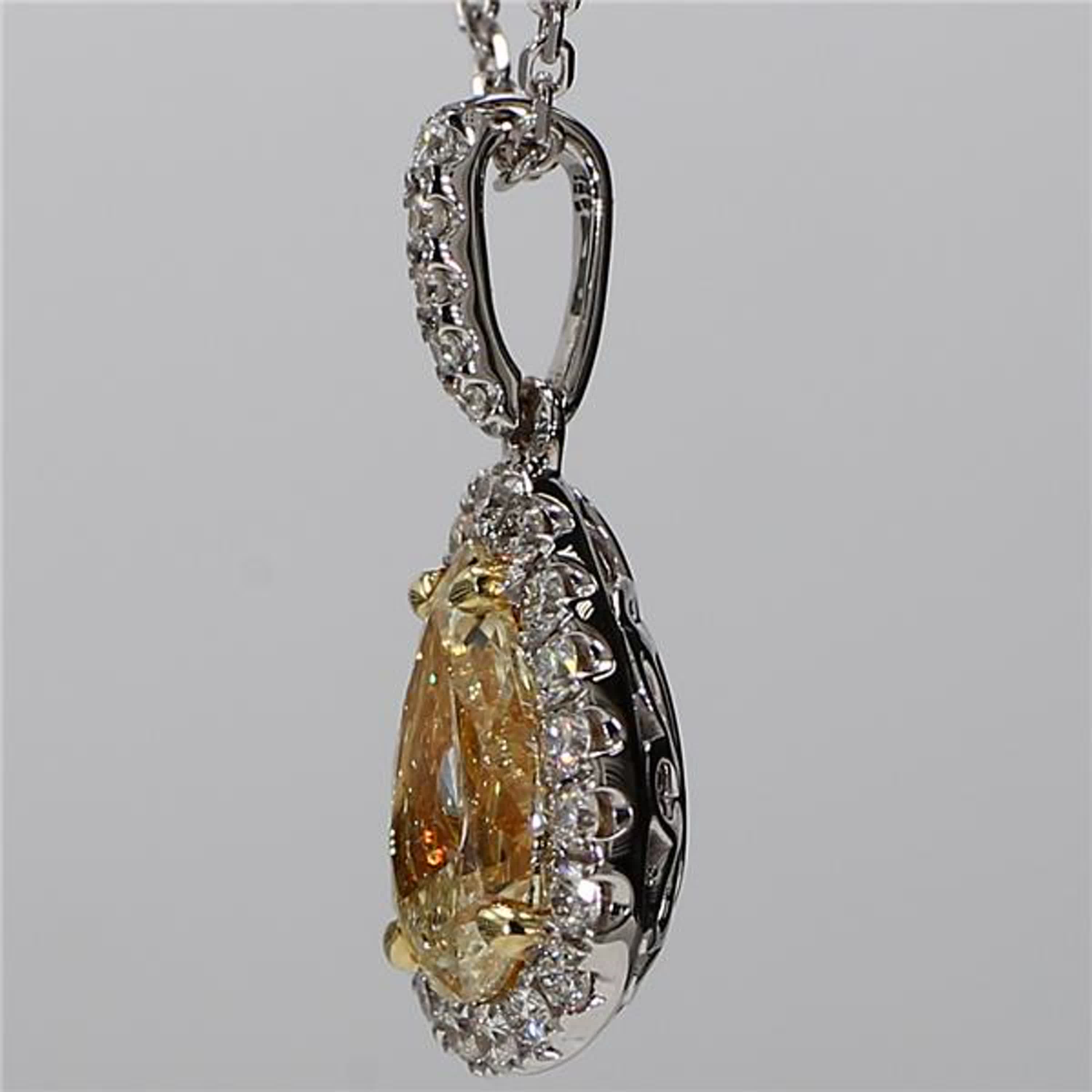 GIA Certified Natural Yellow Pear and White Diamond 2.47 Carat TW Gold Pendant