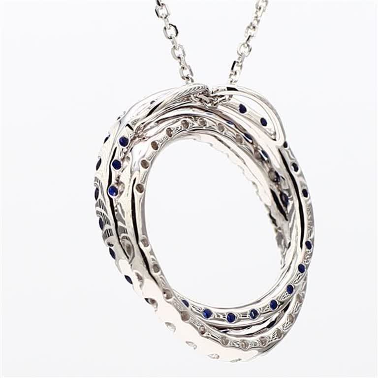 Natural Blue Round Sapphire and White Diamond 1.41 Carat TW White Gold Pendant