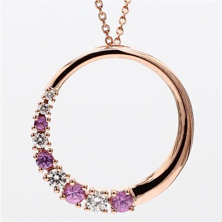 Natural Pink Round Sapphire and White Diamond .36 Carat TW Rose Gold Pendant