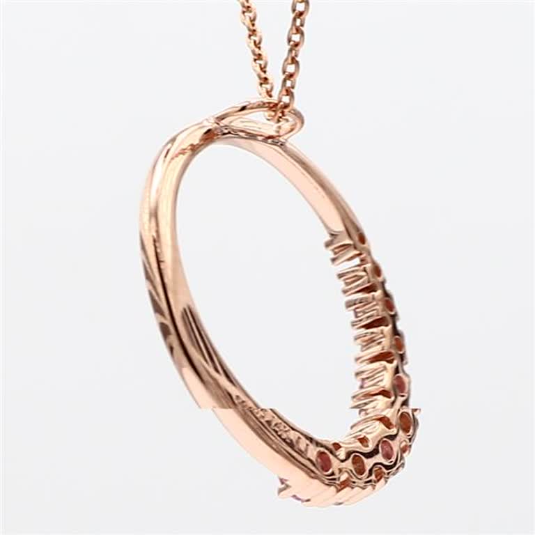 Natural Pink Round Sapphire and White Diamond .36 Carat TW Rose Gold Pendant