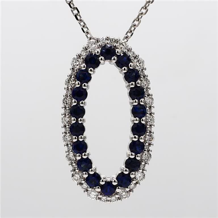 Natural Blue Round Sapphire and White Diamond 1.65 Carat TW White Gold Pendant