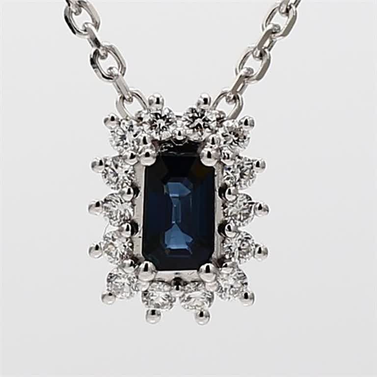 Natural Blue Emerald Cut Sapphire and White Diamond .49 Carat TW Gold Pendant