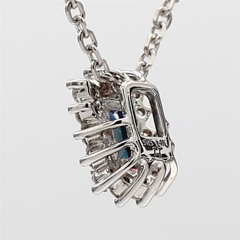 Natural Blue Emerald Cut Sapphire and White Diamond .49 Carat TW Gold Pendant