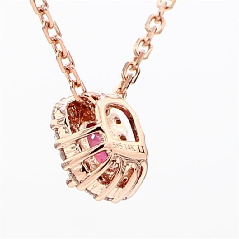 Natural Oval Red Ruby and White Diamond .58 Carat TW Rose Gold Pendant